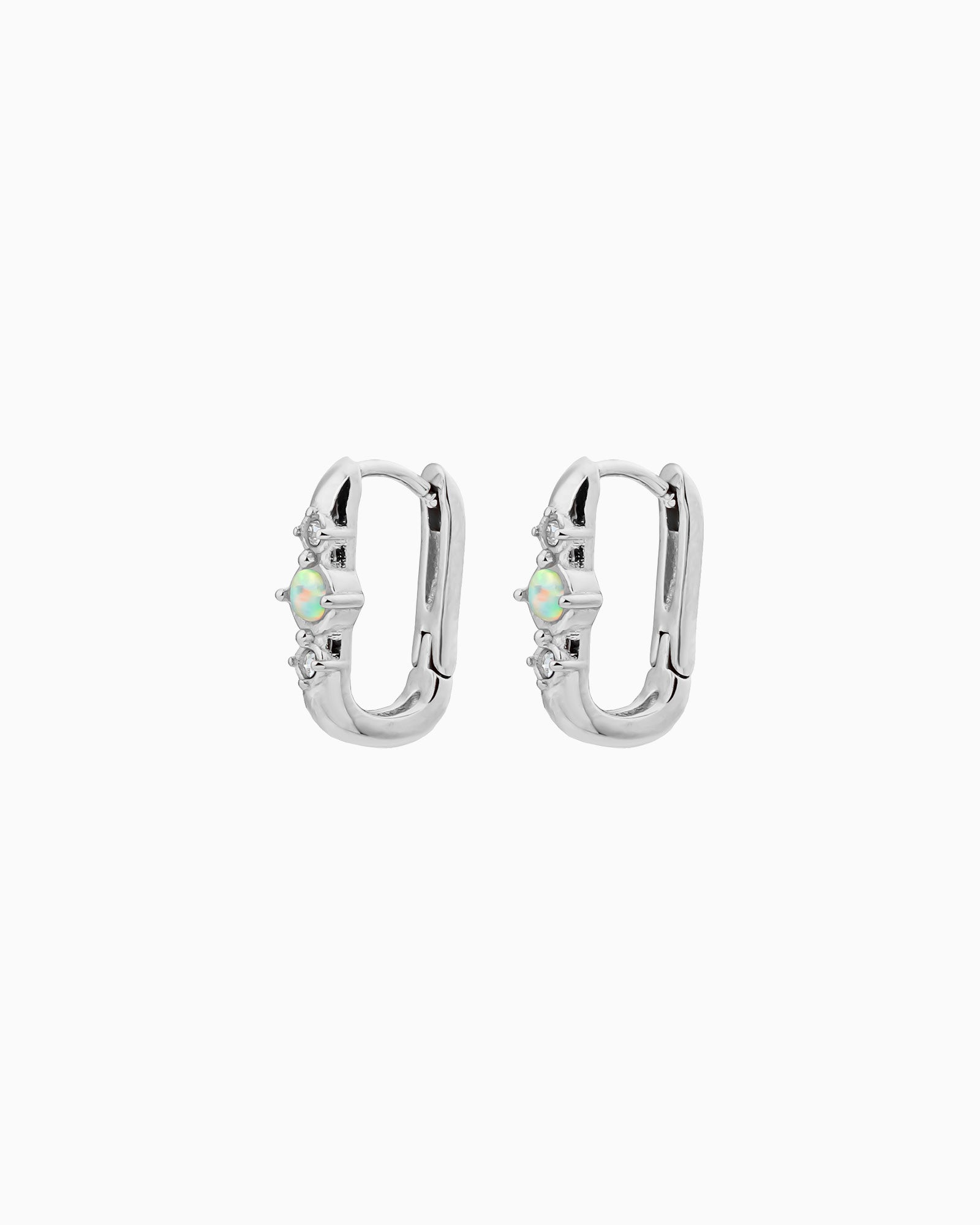 Iridescent Opal & Cubic Zirconia Huggies in Silver | Zoe Olivia Jewellery Australia
