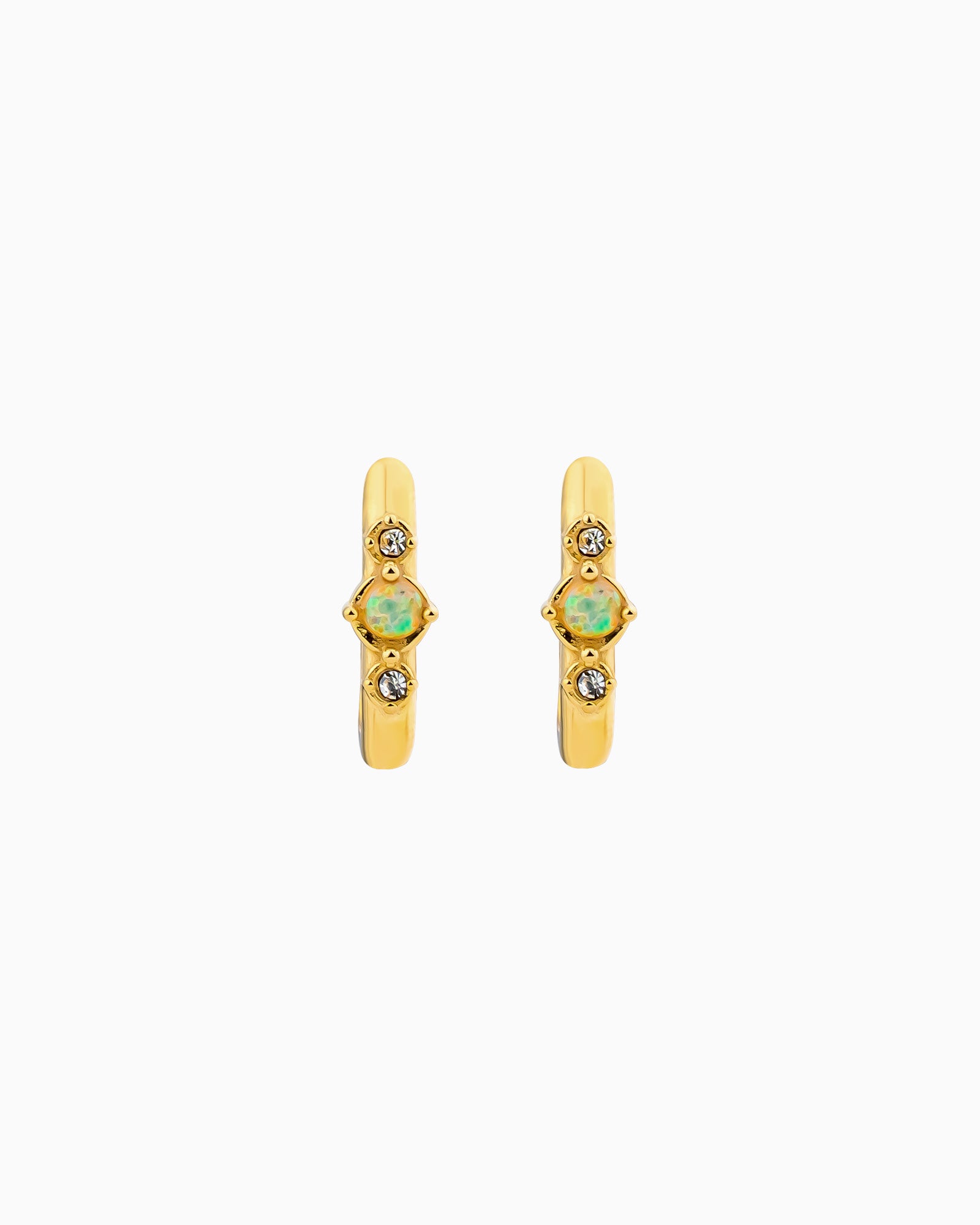 Iridescent Opal & Cubic Zirconia Huggies in Gold | Zoe Olivia Jewellery Australia