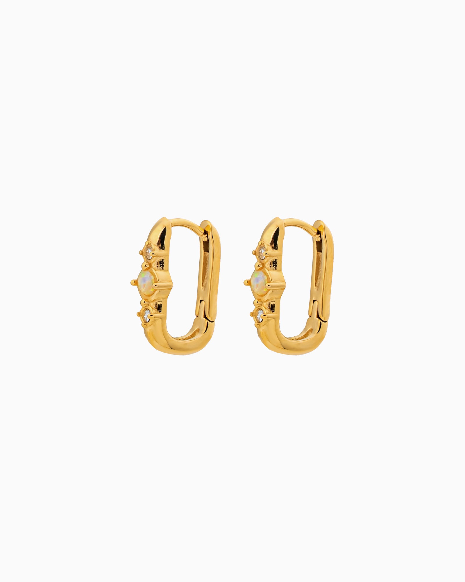 Iridescent Opal & Cubic Zirconia Huggies in Gold | Zoe Olivia Jewellery Australia