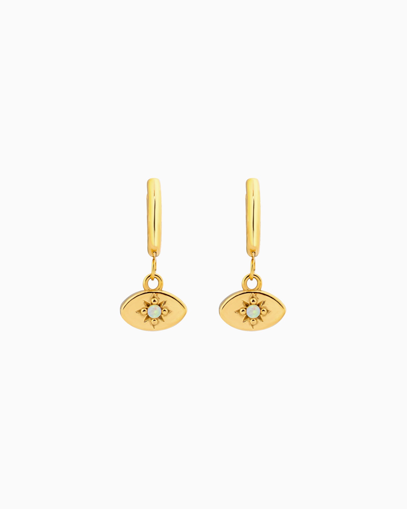 Iridescent Opal Evil Eye Huggies in Gold | Zoe Olivia Jewellery Australia