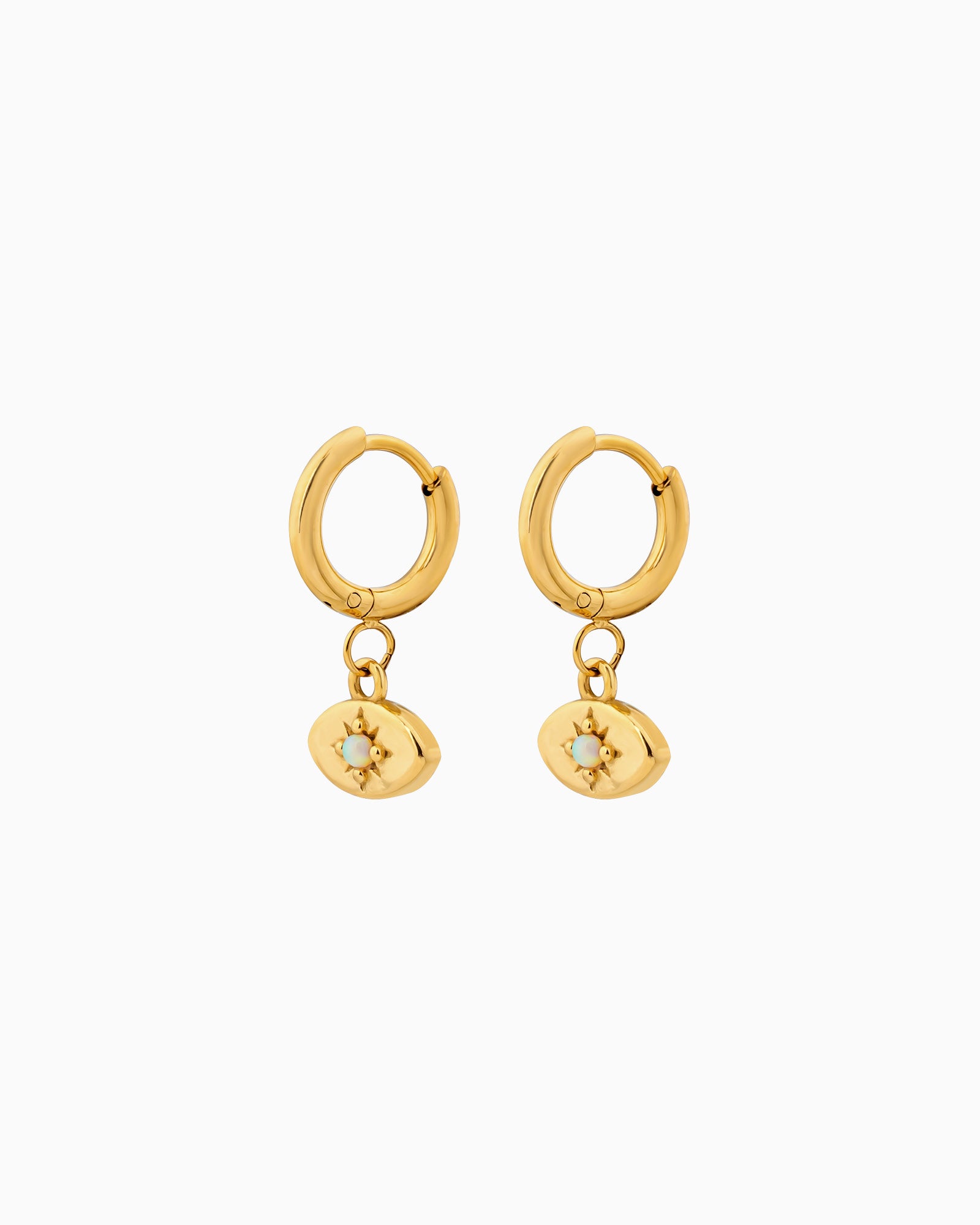 Iridescent Opal Evil Eye Huggies in Gold | Zoe Olivia Jewellery Australia