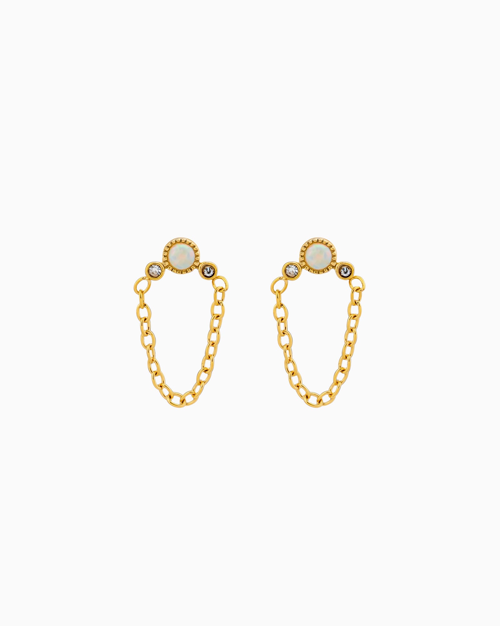 Iridescent Opal Chain Link Stud Earrings in Gold | Zoe Olivia Jewellery Australia