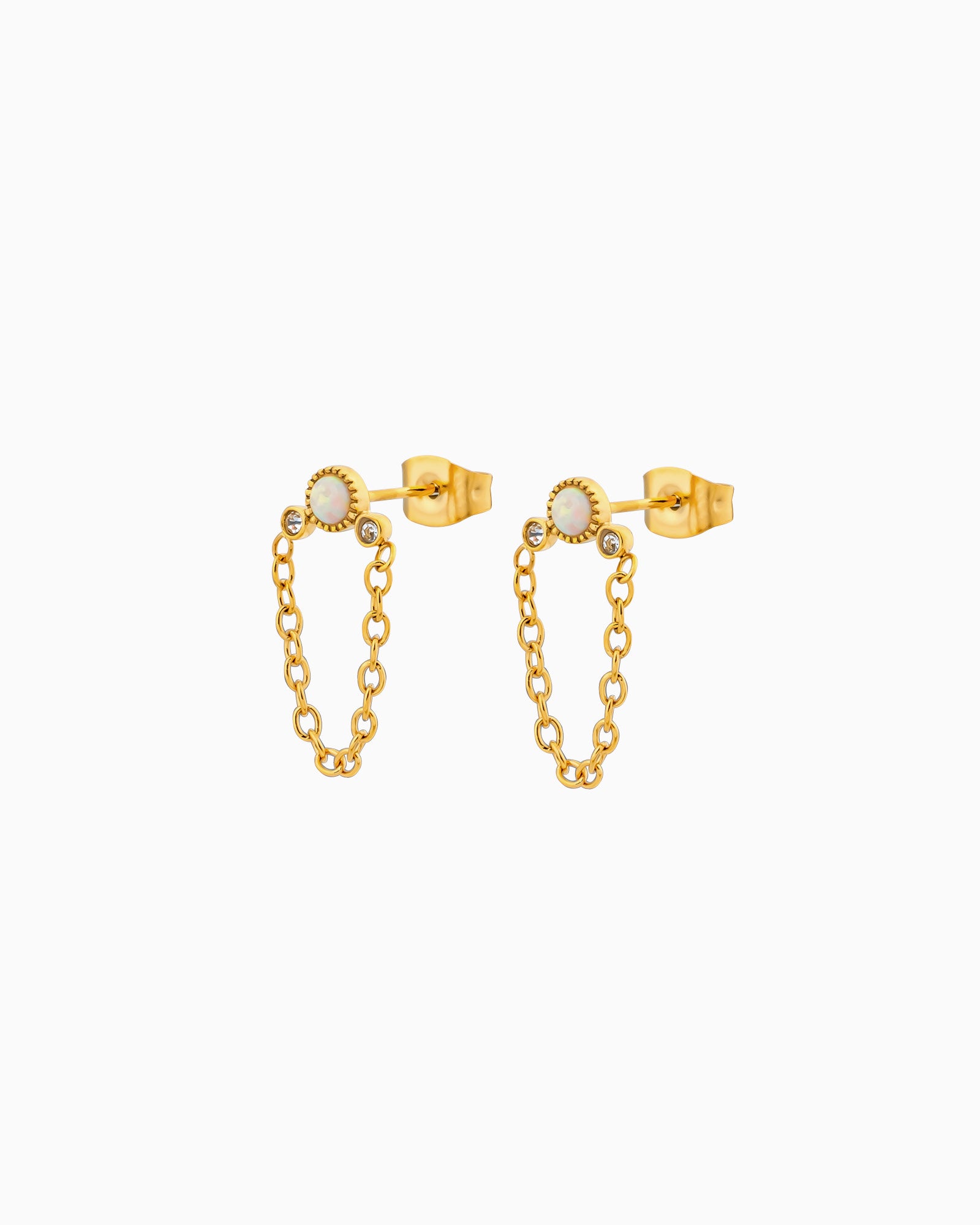 Iridescent Opal Chain Link Stud Earrings in Gold | Zoe Olivia Jewellery Australia