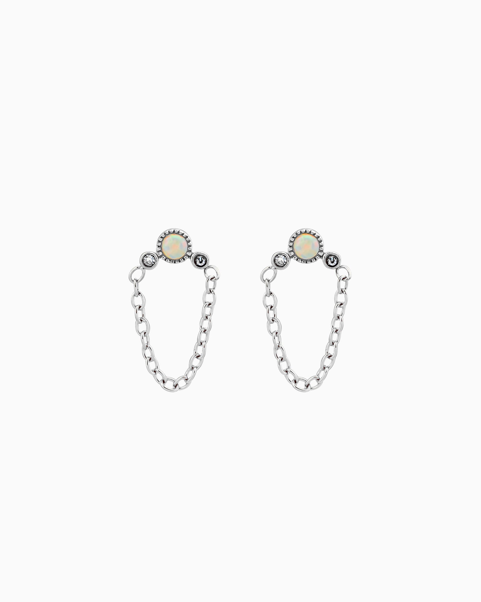 Iridescent Opal Chain Link Stud Earrings in Silver | Zoe Olivia Jewellery Australia