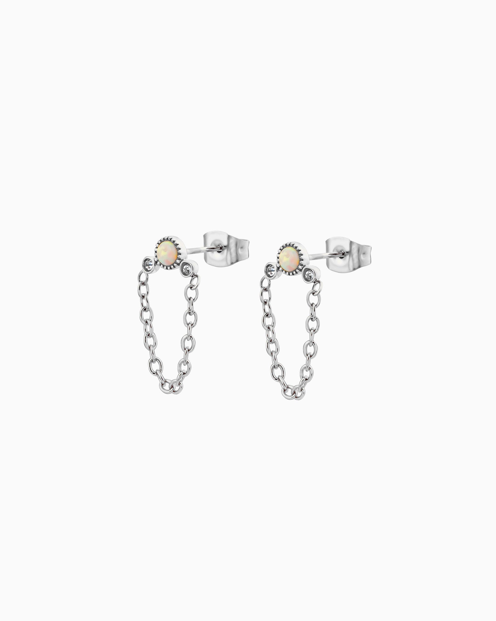 Iridescent Opal Chain Link Stud Earrings in Silver | Zoe Olivia Jewellery Australia