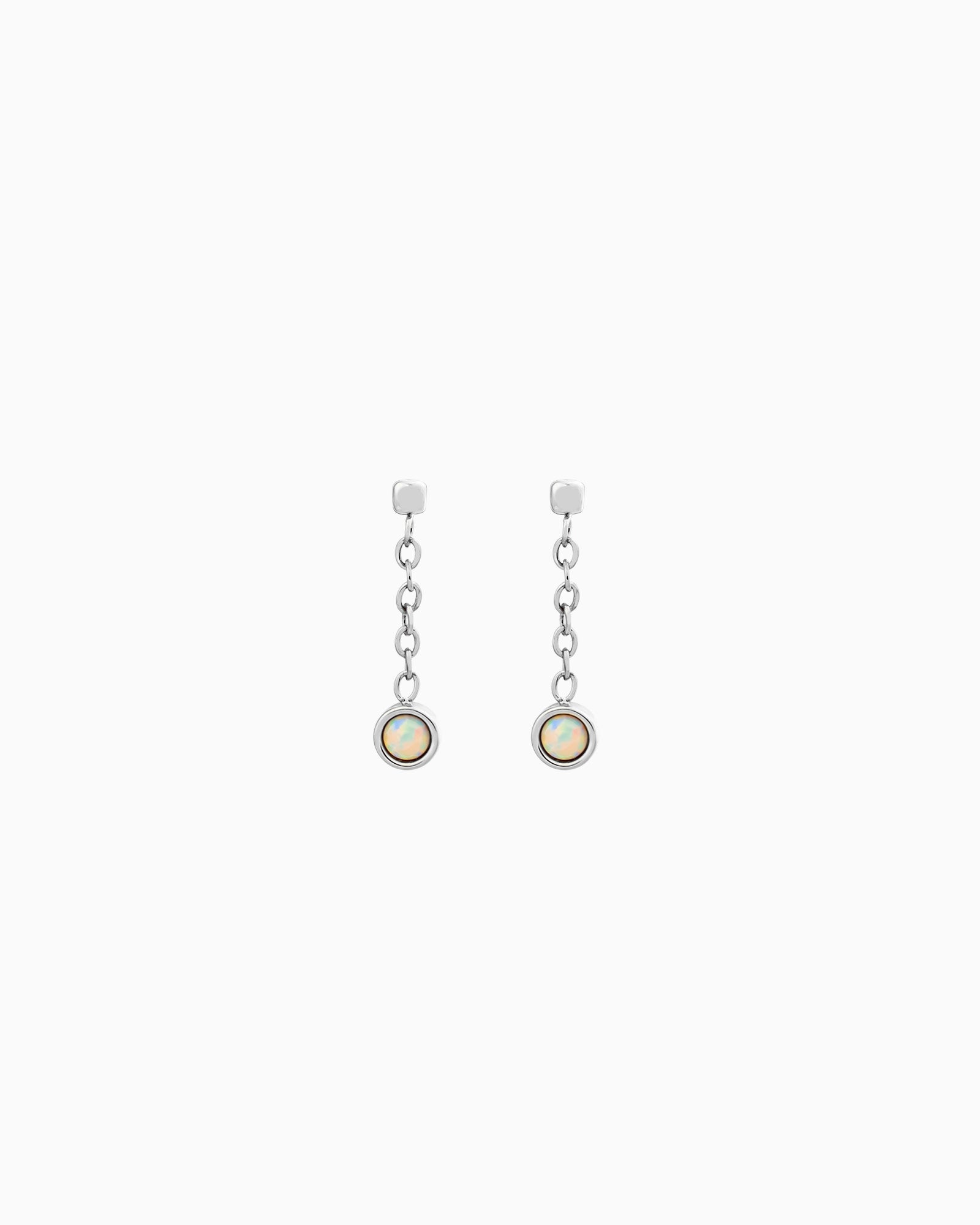 Iridescent Opal Chain Drop Stud Earrings in Silver | Zoe Olivia Jewellery Australia