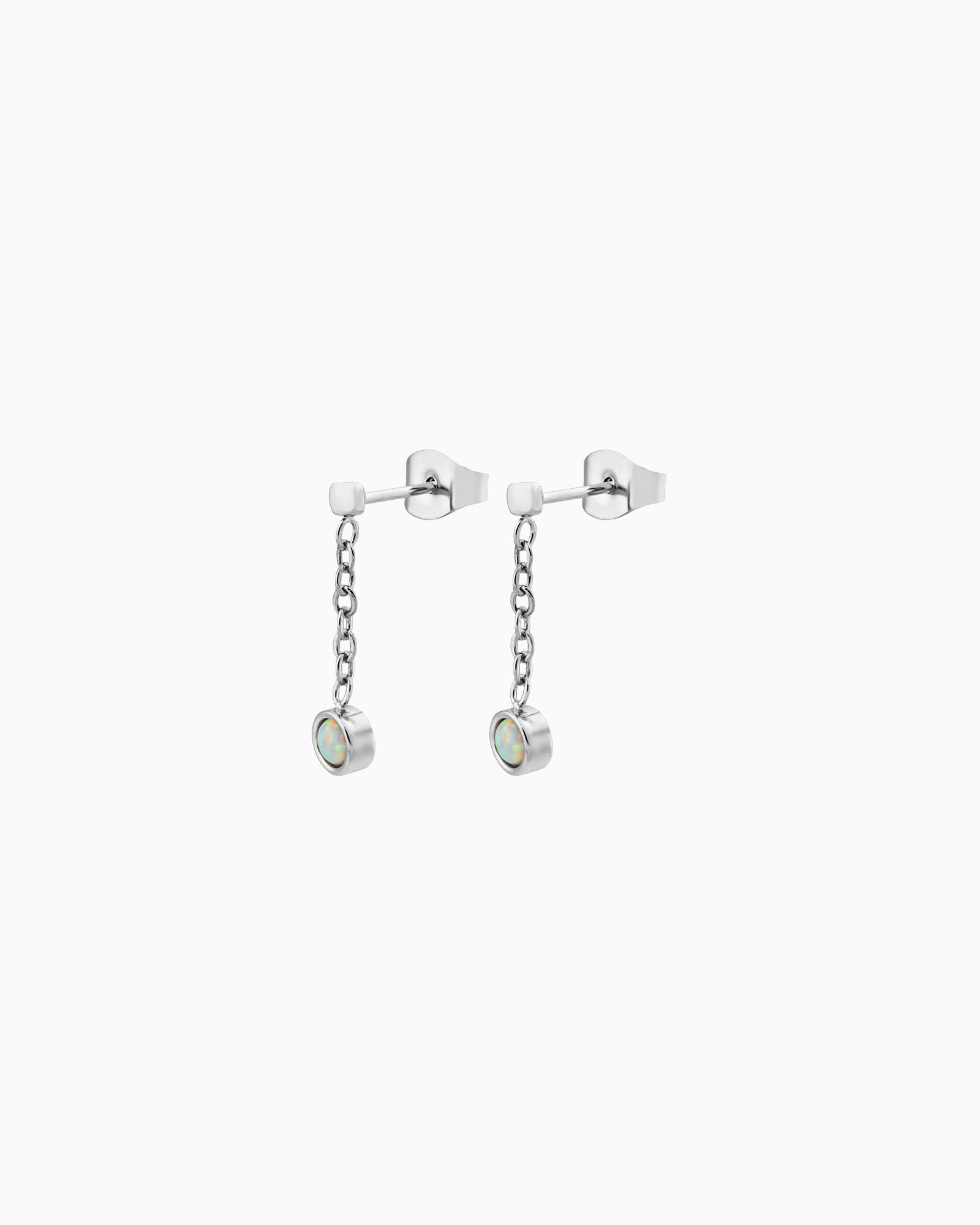 Iridescent Opal Chain Drop Stud Earrings in Silver | Zoe Olivia Jewellery Australia