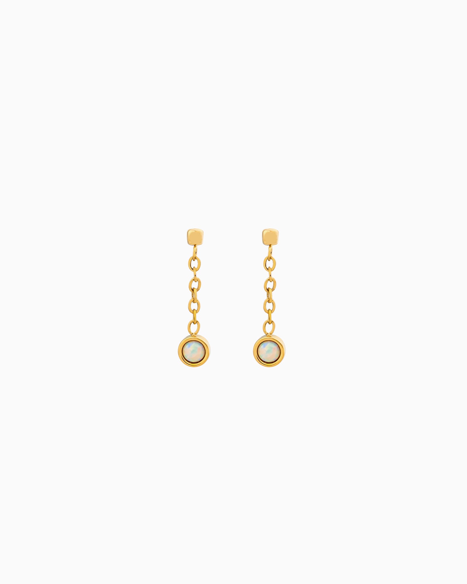Iridescent Opal Chain Drop Stud Earrings in Gold | Zoe Olivia Jewellery Australia