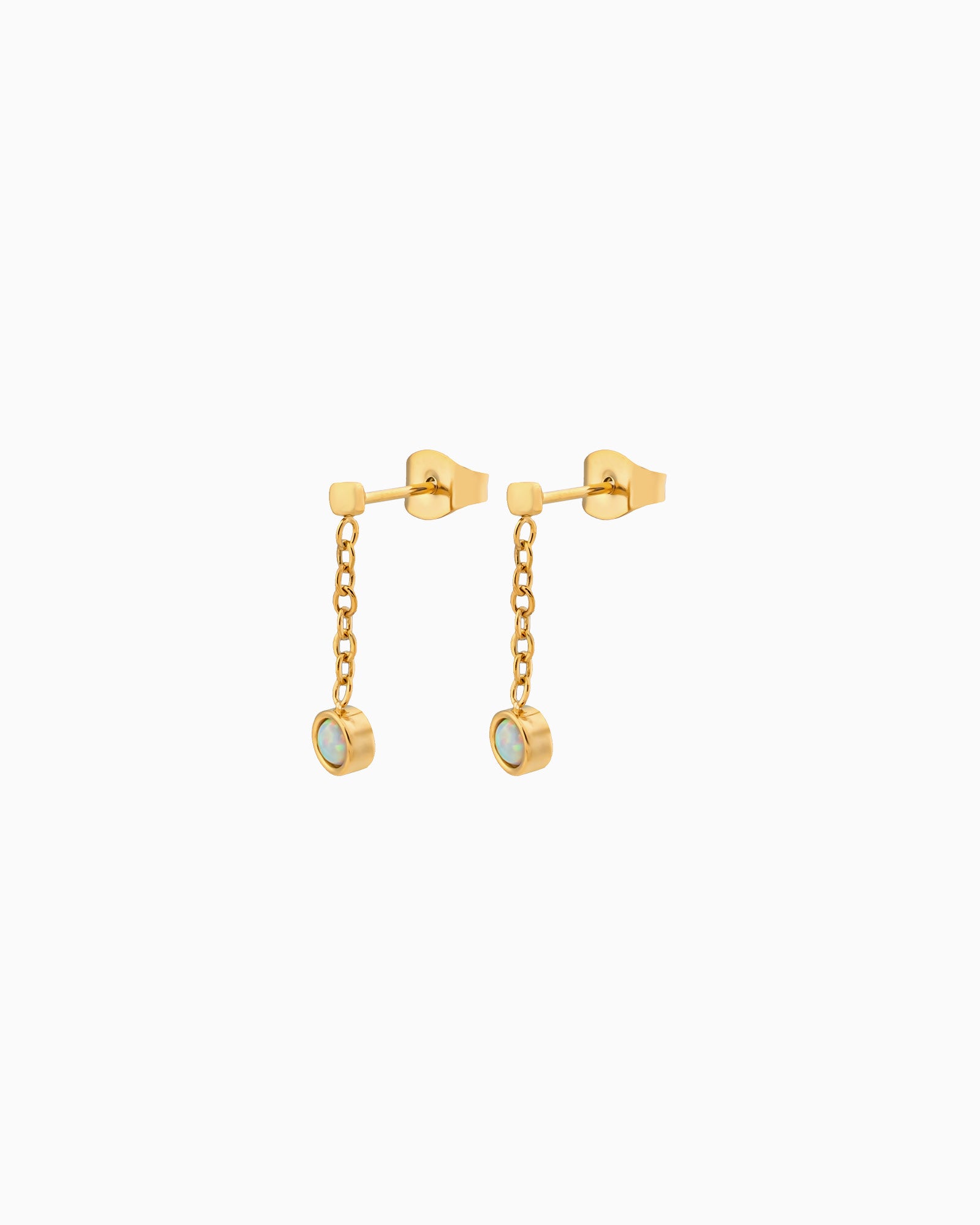 Iridescent Opal Chain Drop Stud Earrings in Gold | Zoe Olivia Jewellery Australia