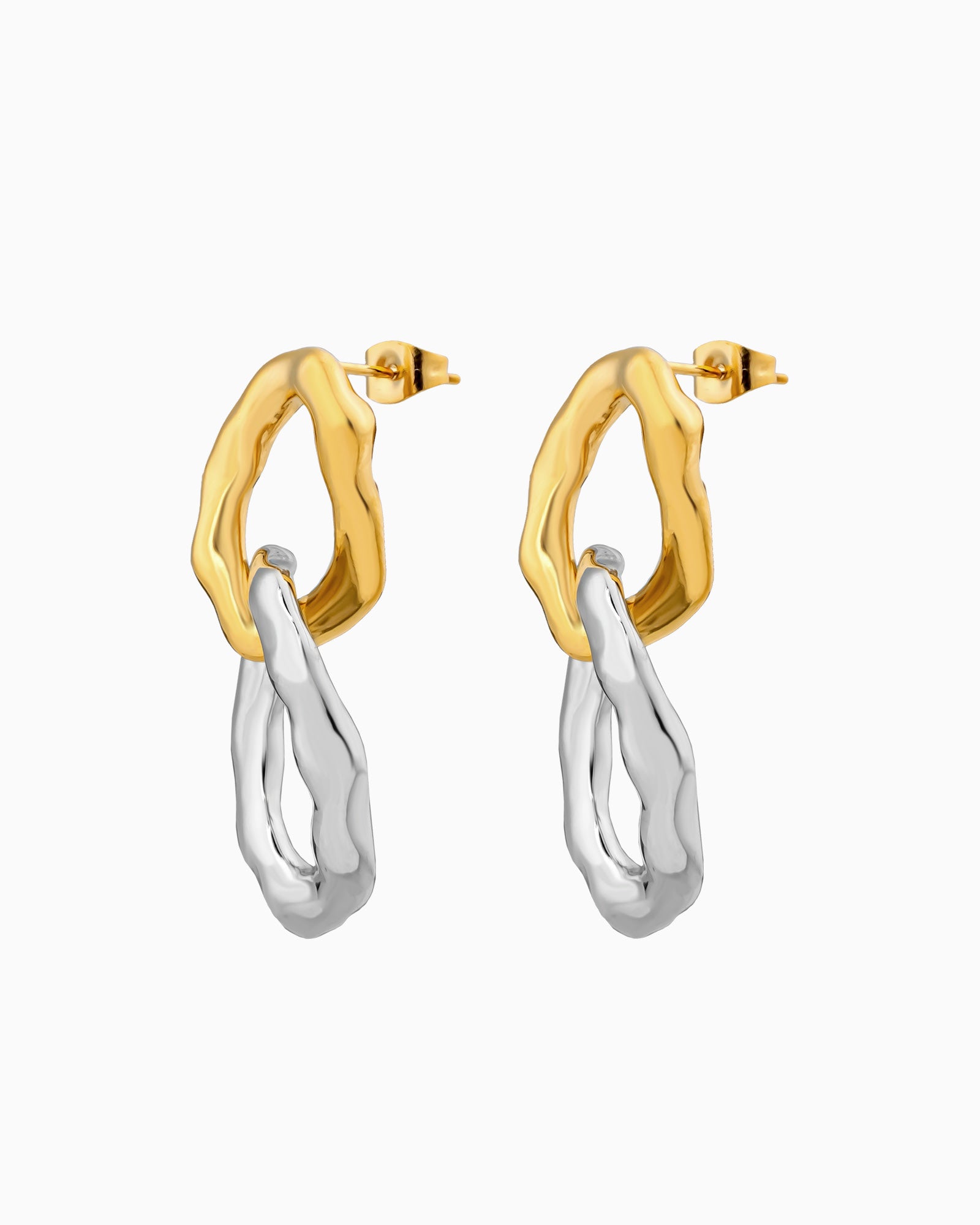Aurelia Textured Oval Drop Stud Earrings Two-Tone | Zoe Olivia Jewellery Australia