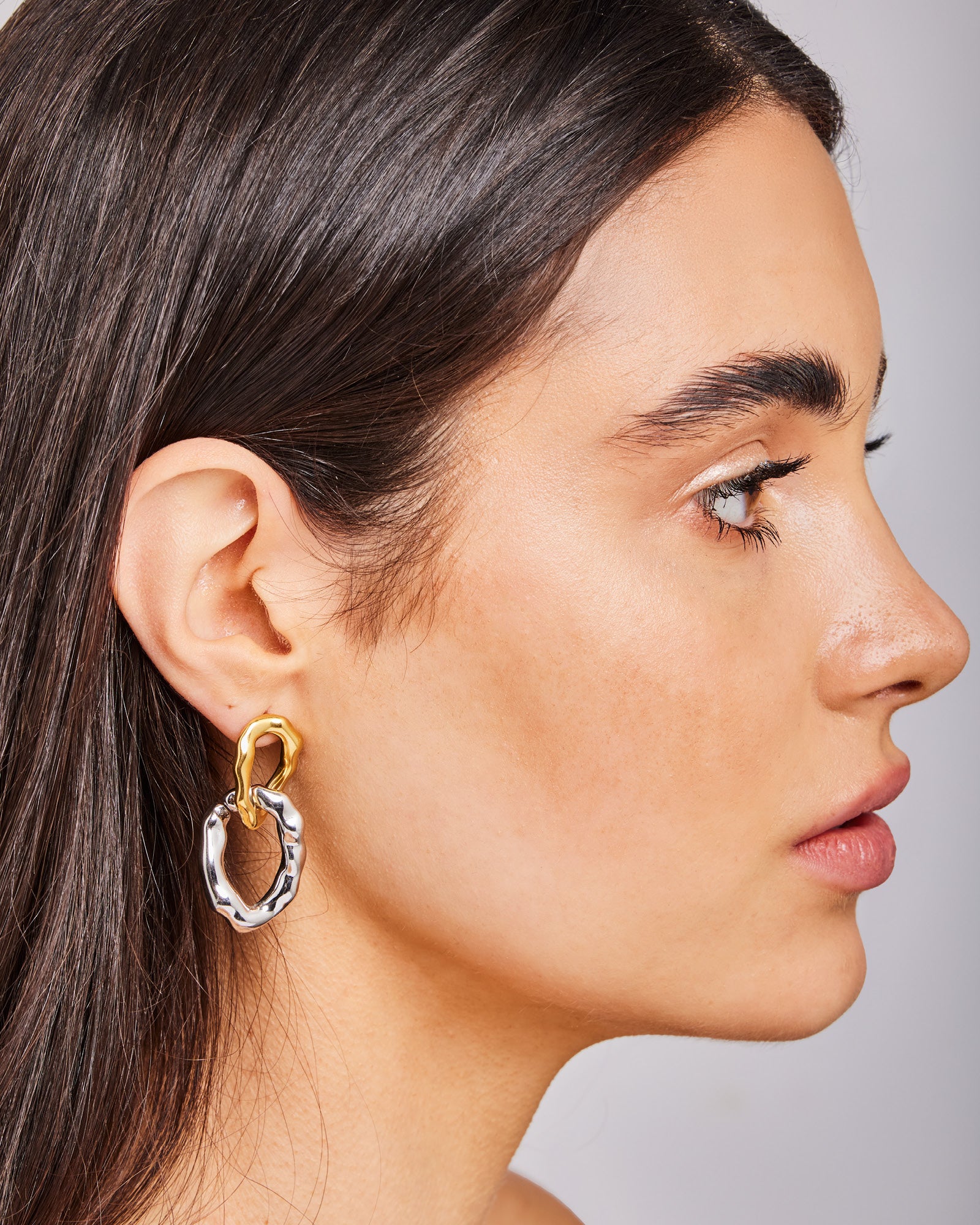 Aurelia Textured Oval Drop Stud Earrings Two-Tone | Zoe Olivia Jewellery Australia