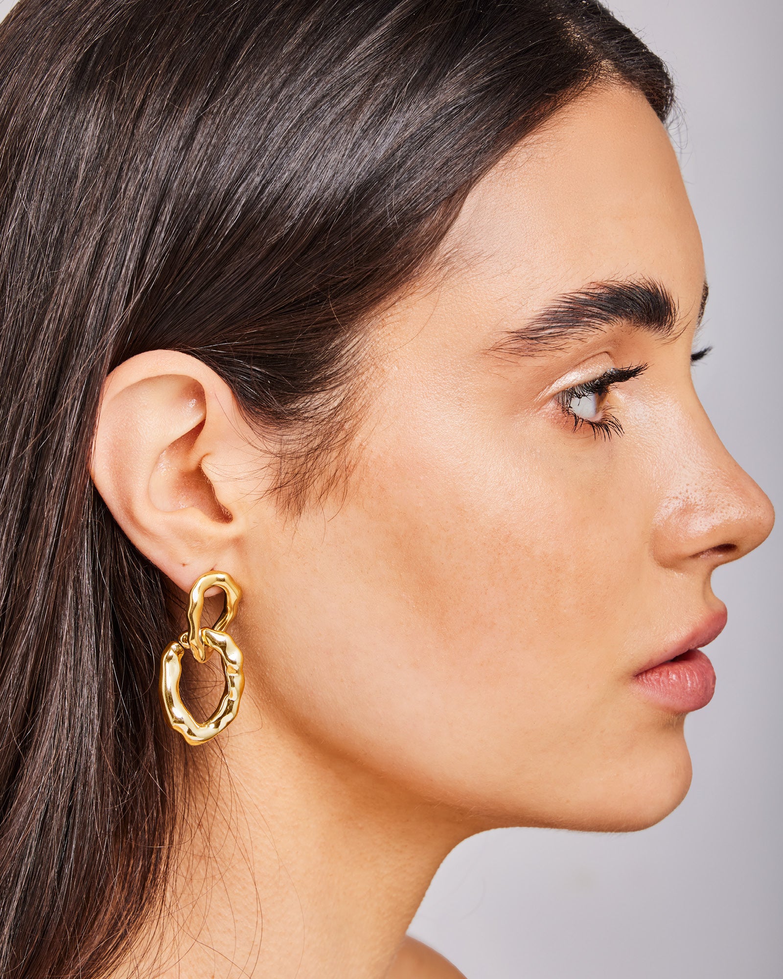 Aurelia Textured Oval Drop Stud Earrings in Gold | Zoe Olivia Jewellery Australia