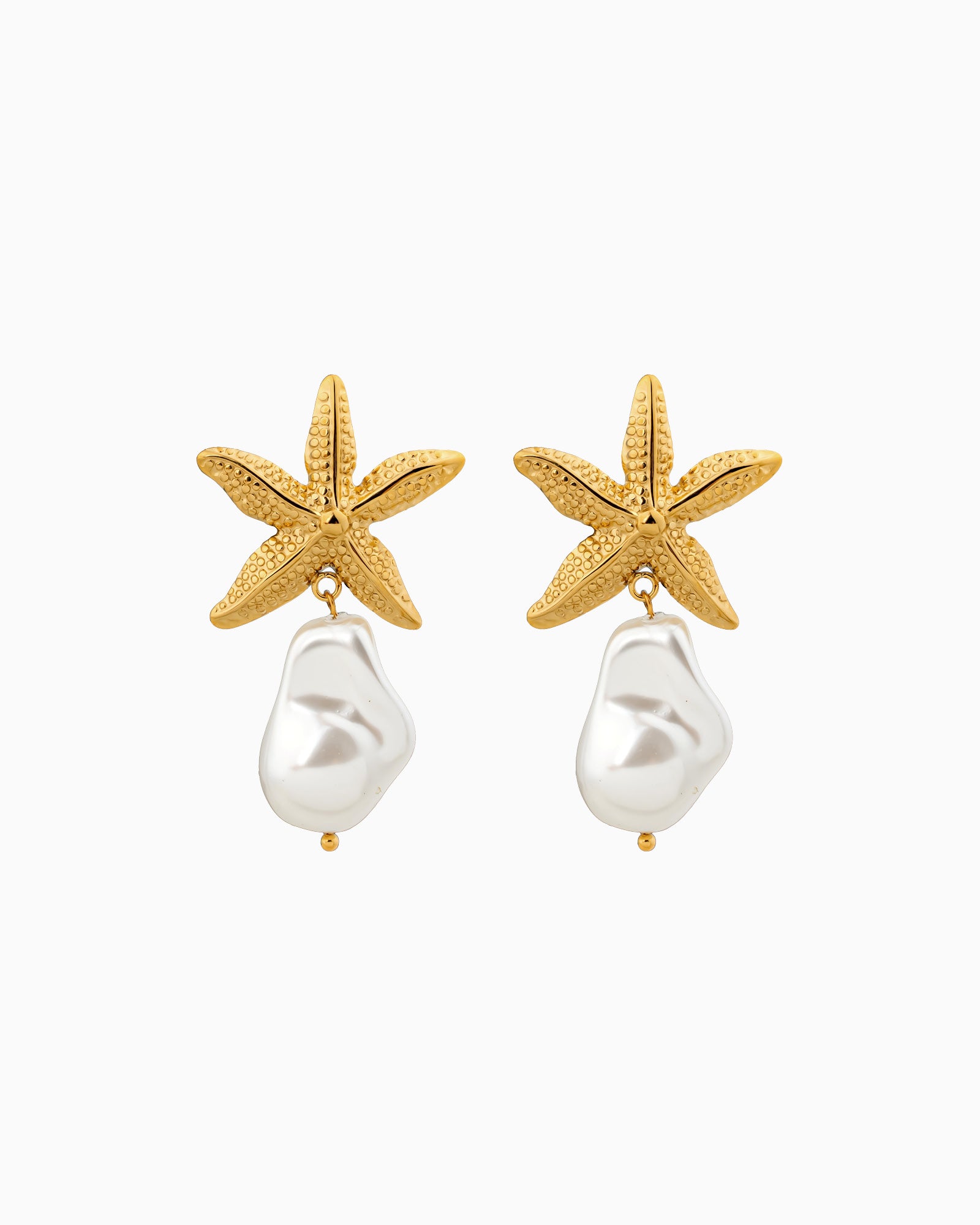 Solara Textured Starfish and Pearl Drop Stud Earrings | Zoe Olivia Jewellery Australia