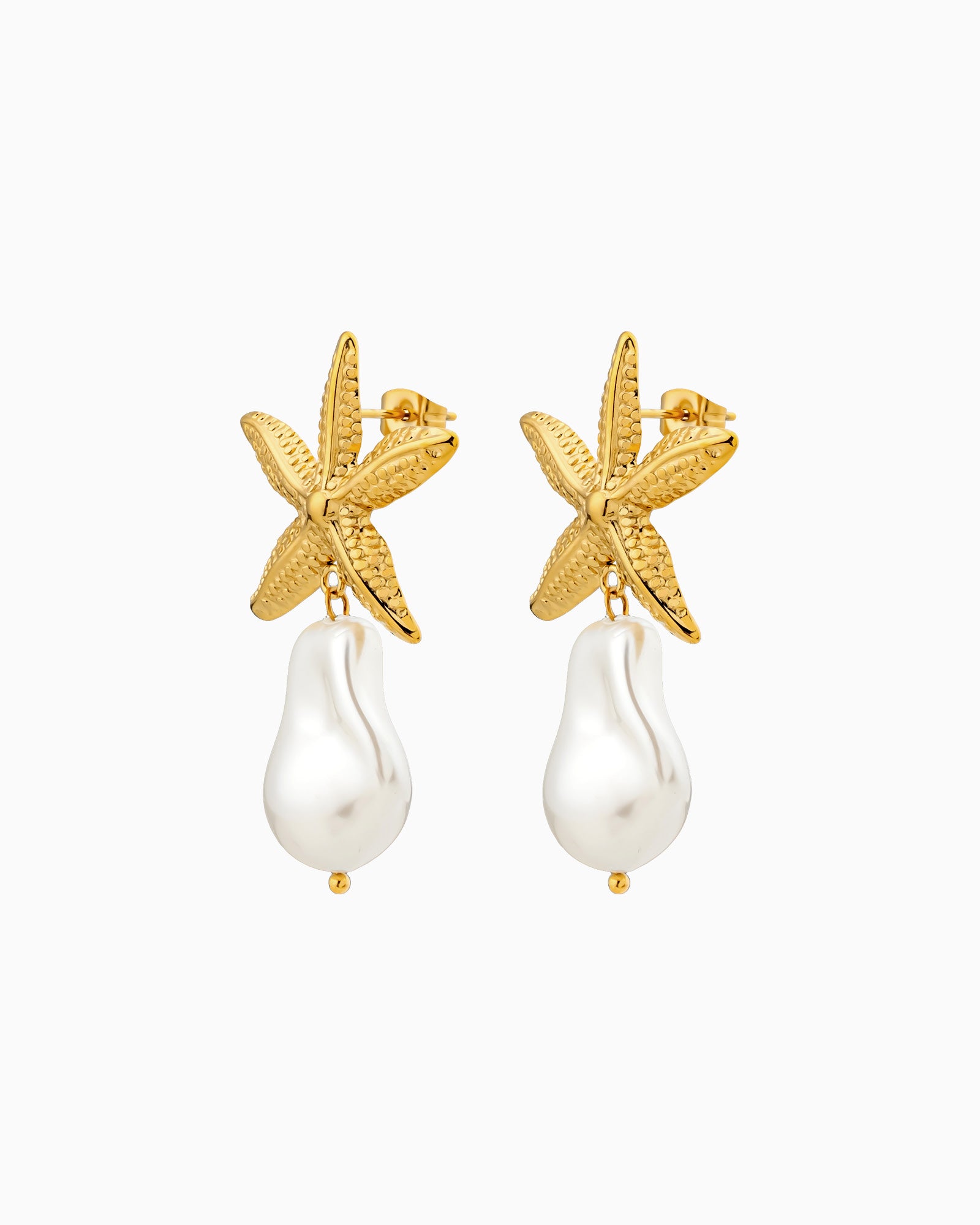 Solara Textured Starfish and Pearl Drop Stud Earrings | Zoe Olivia Jewellery Australia
