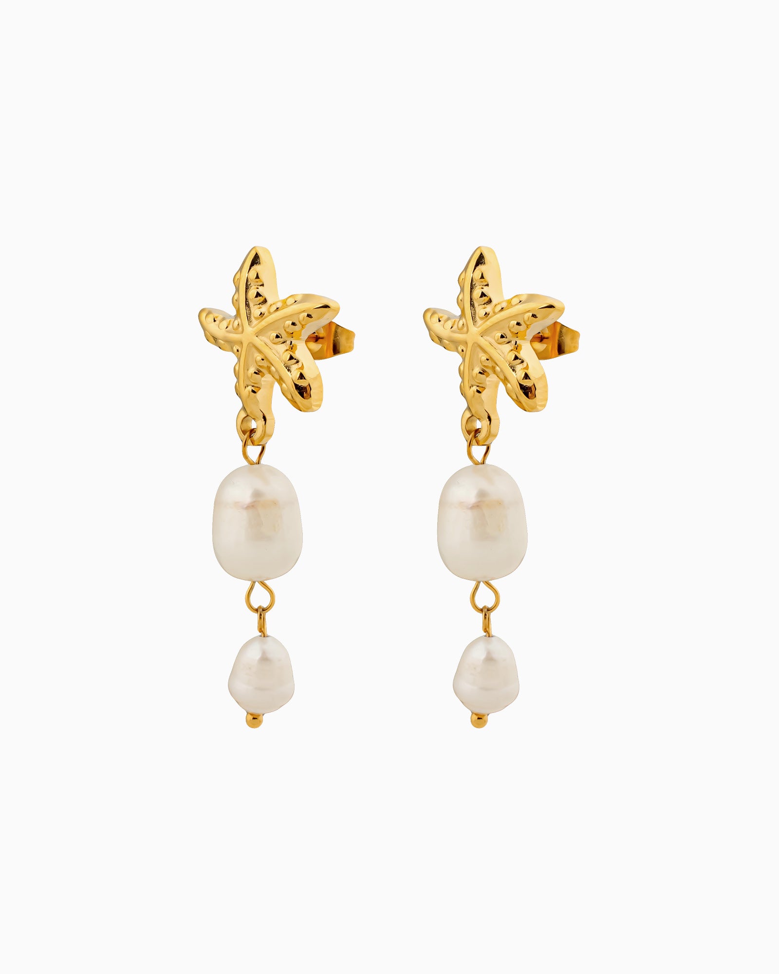 Solara Starfish and Pearl Double Drop Stud Earrings | Zoe Olivia Jewellery Australia