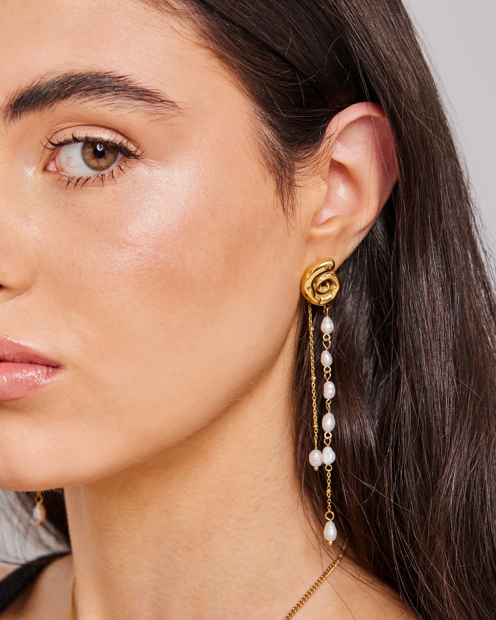 Solara Spiral Tiered Pearl Drop Stud Earrings | Zoe Olivia Jewellery Australia