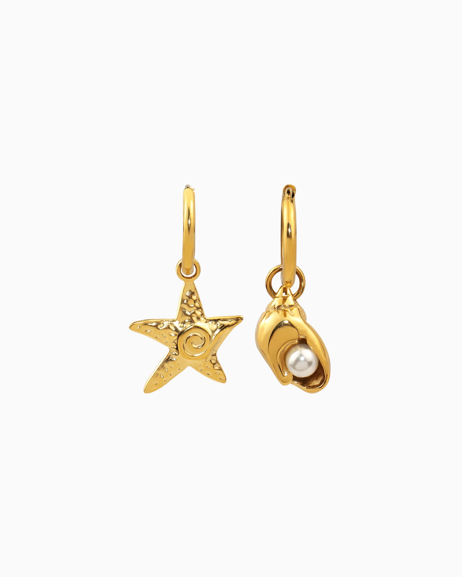 Solara Mismatched Starfish & Shell Pearl Huggies | Zoe Olivia Jewellery Australia