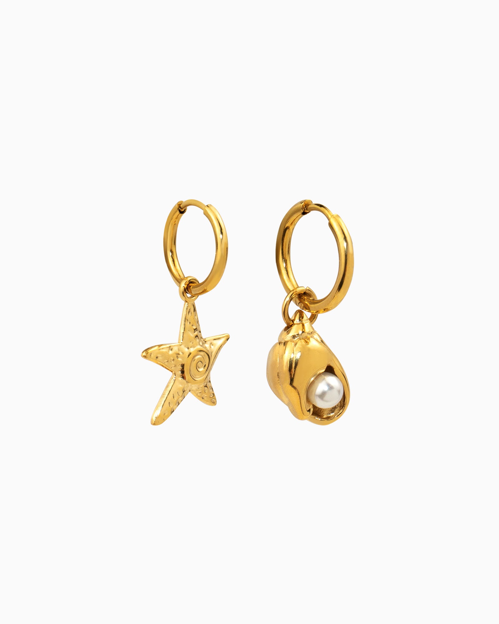 Solara Mismatched Starfish & Shell Pearl Huggies | Zoe Olivia Jewellery Australia