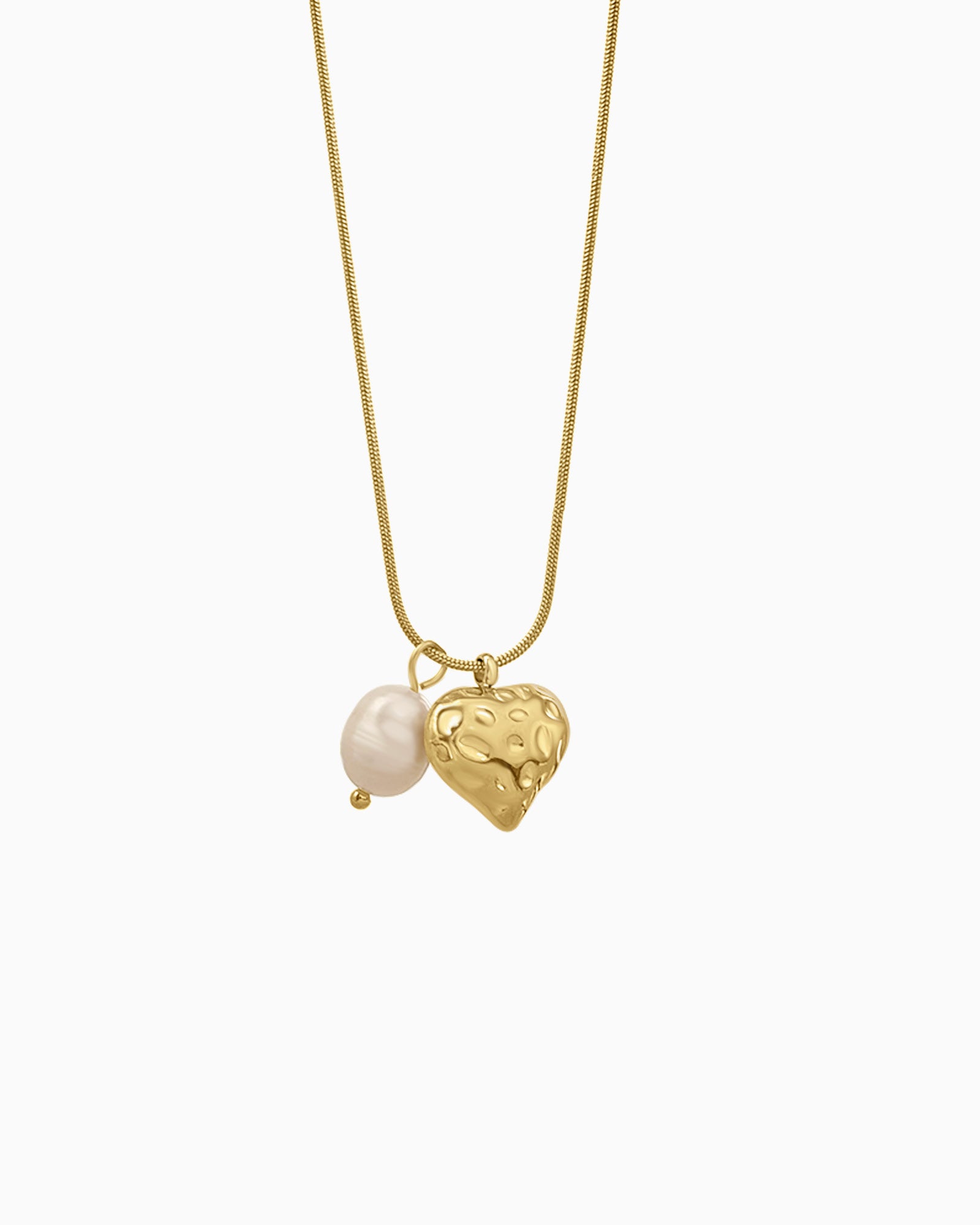 Opaline Hammered Heart & Pearl Necklace