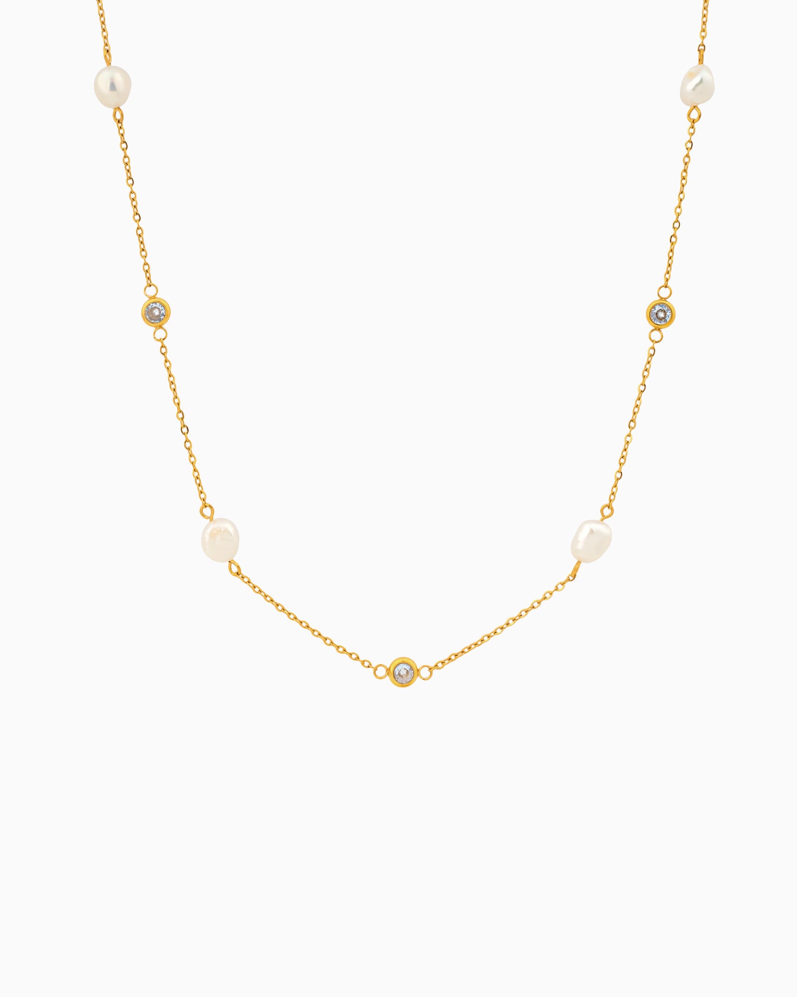 Luna Freshwater Pearl & Cubic Zirconia Station Necklace | Zoe Olivia Jewellery Australia