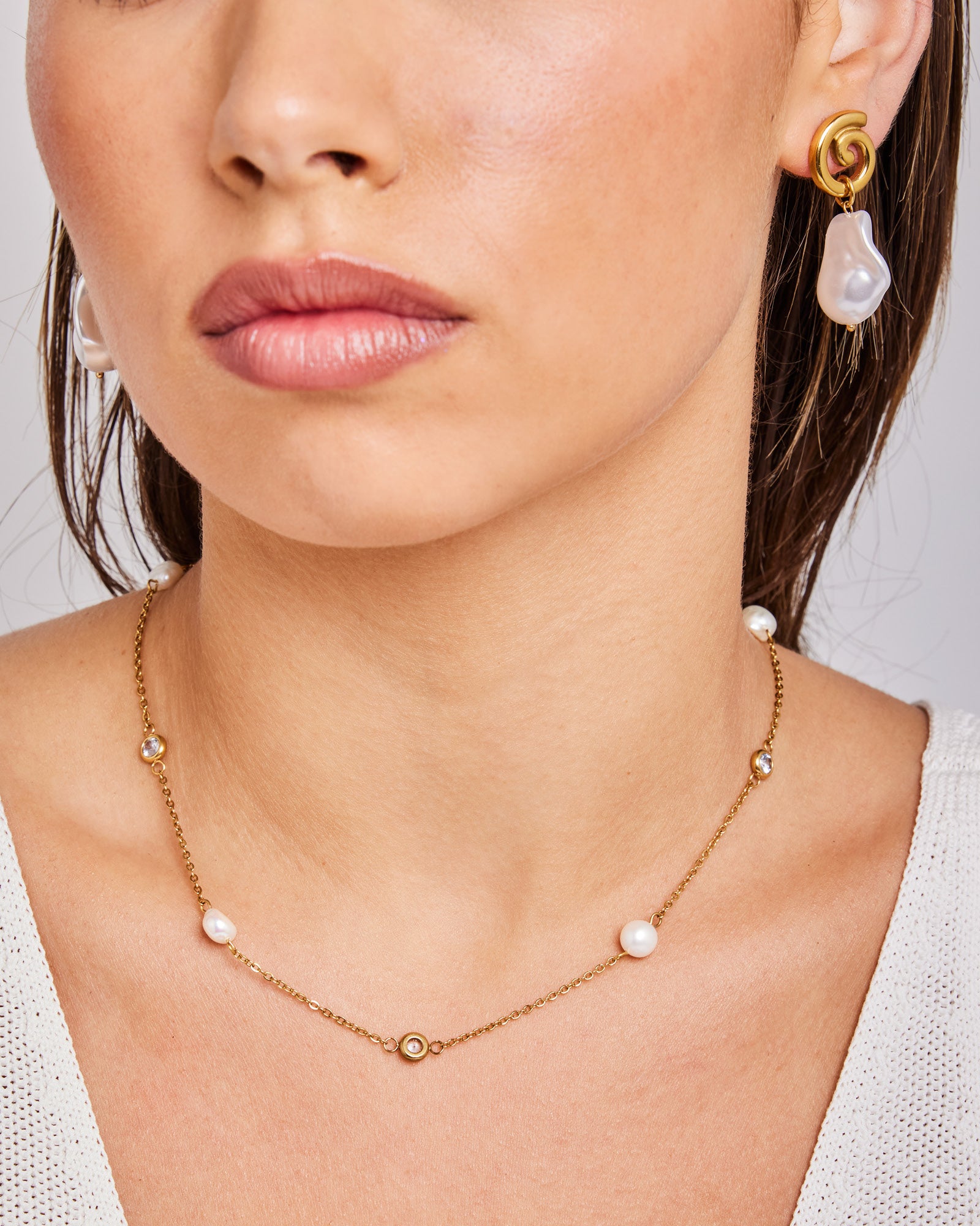Luna Freshwater Pearl & Cubic Zirconia Station Necklace | Zoe Olivia Jewellery Australia