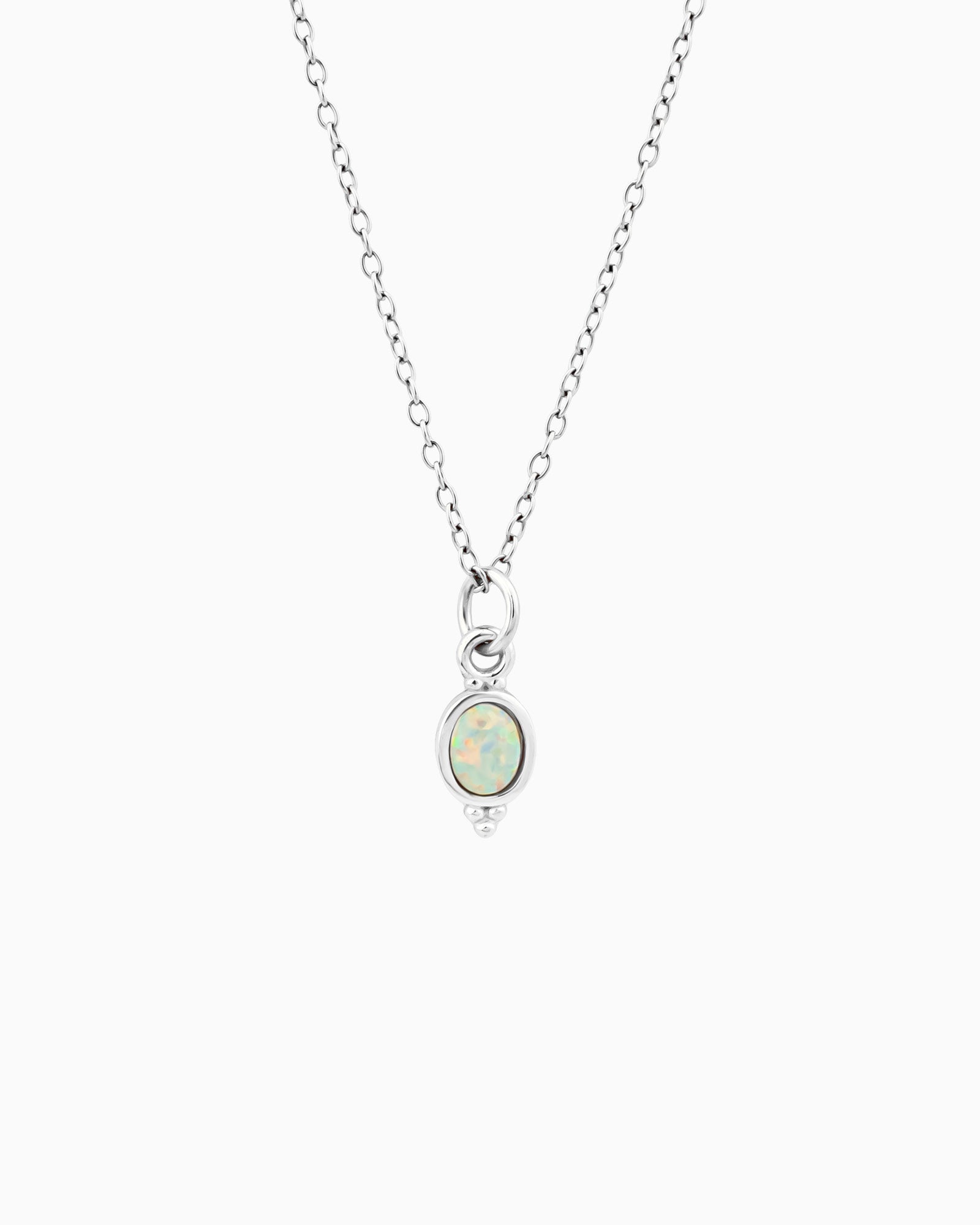 Iridescent Opal Oval Pendant Drop Necklace in Silver | Zoe Olivia Jewellery Australia