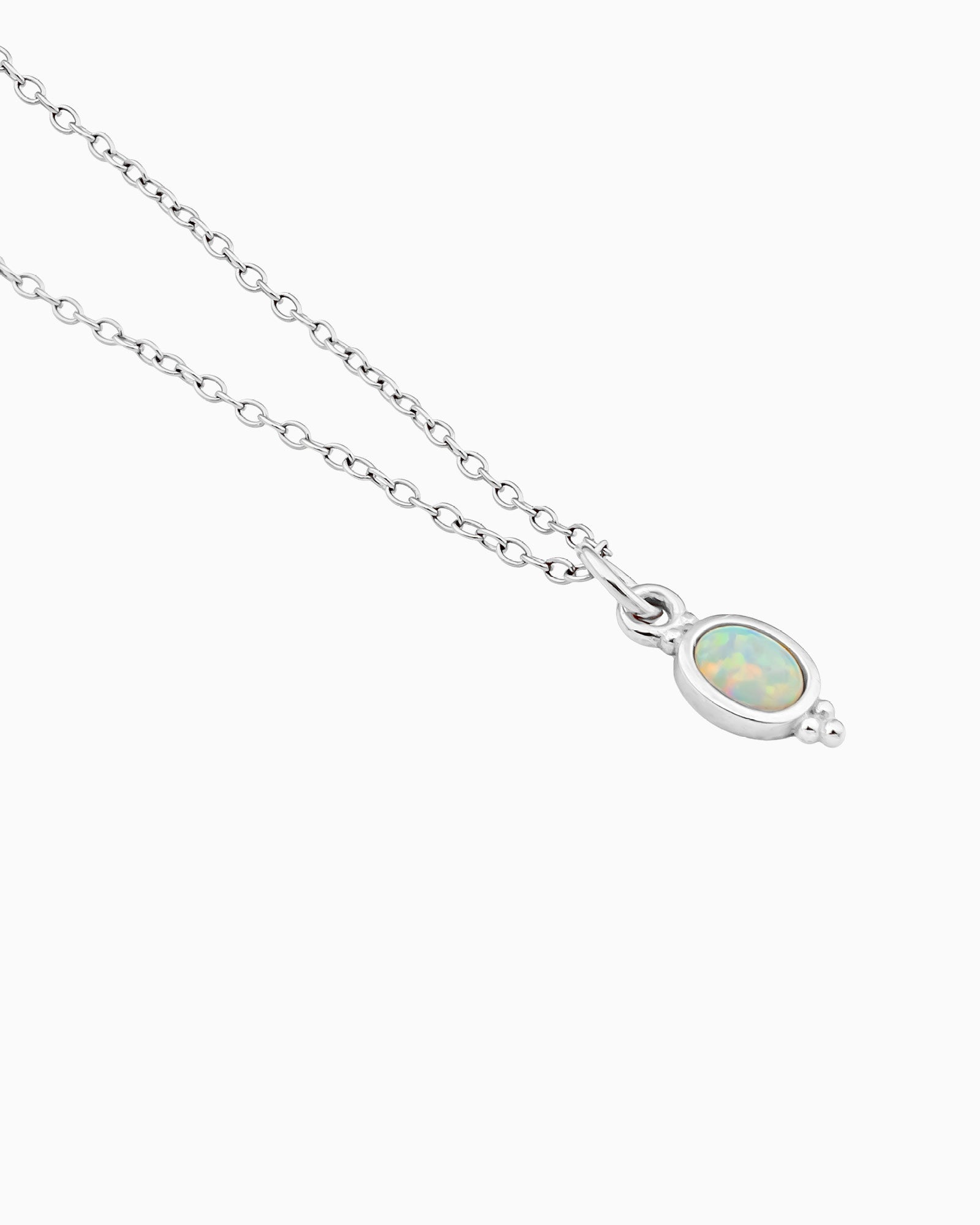 Iridescent Opal Oval Pendant Drop Necklace in Silver | Zoe Olivia Jewellery Australia