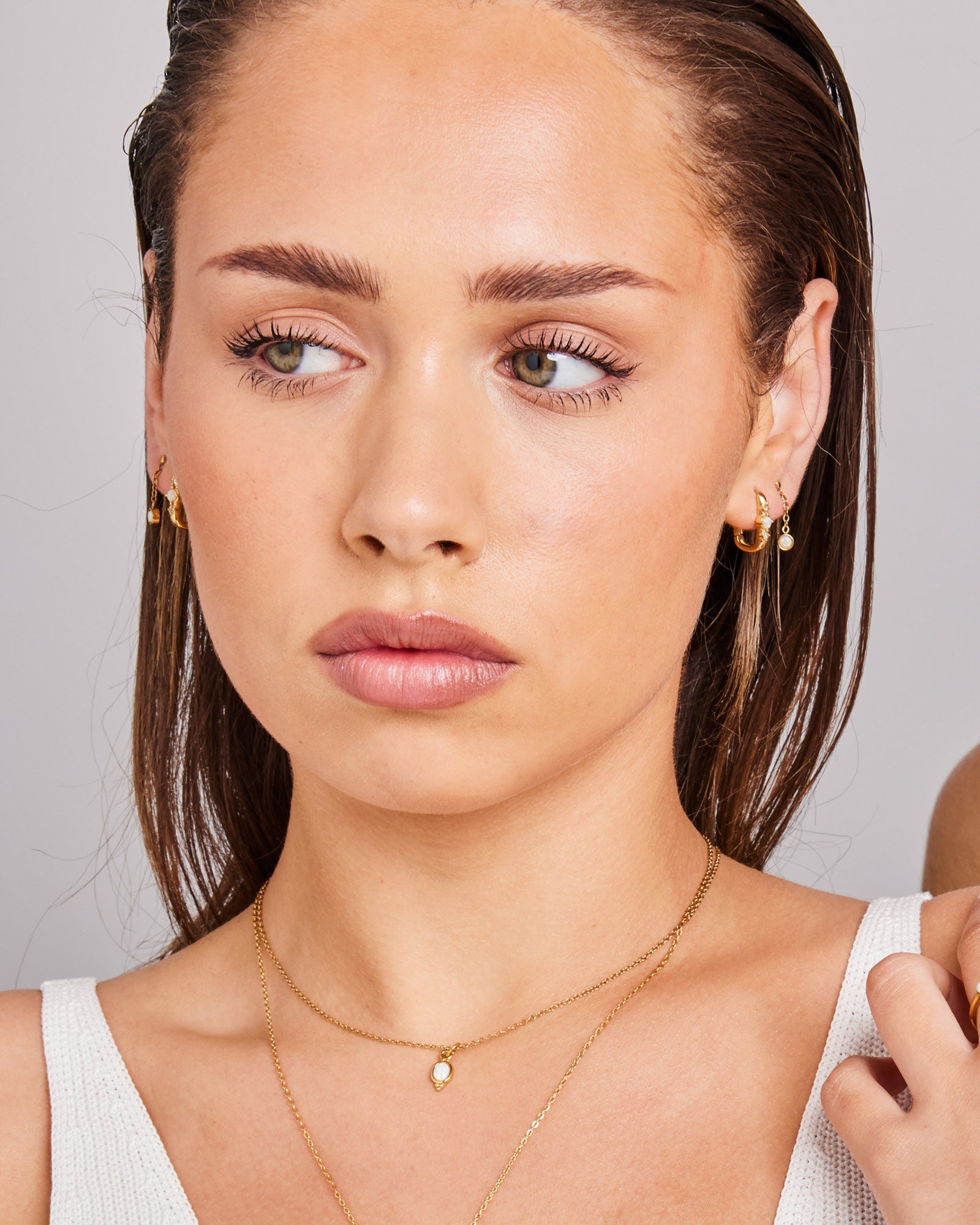 Iridescent Opal Oval Pendant Drop Necklace in Gold | Zoe Olivia Jewellery Australia