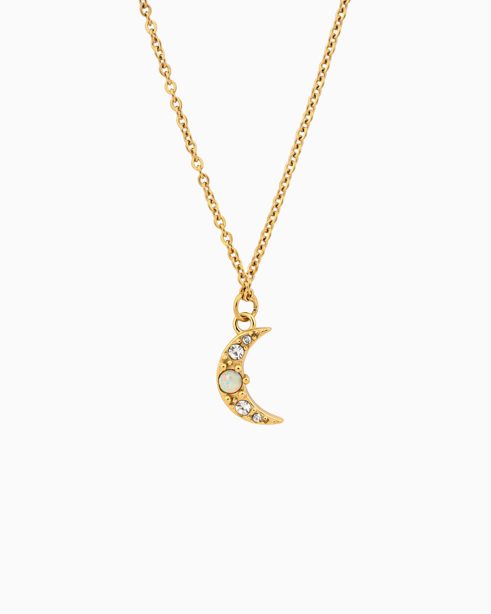 Iridescent Opal and Cubic Zirconia Moon Necklace in Gold | Zoe Olivia Jewellery Australia