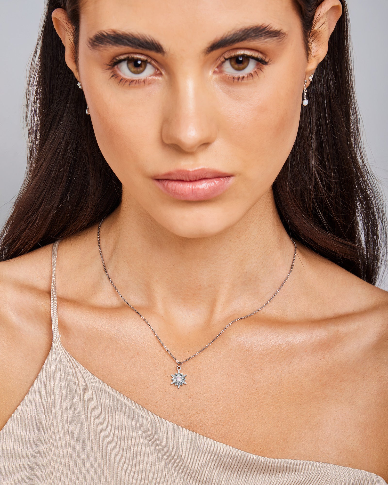 Iridescent Opal & Cubic Zirconia Star Necklace in Silver | Zoe Olivia Jewellery Australia