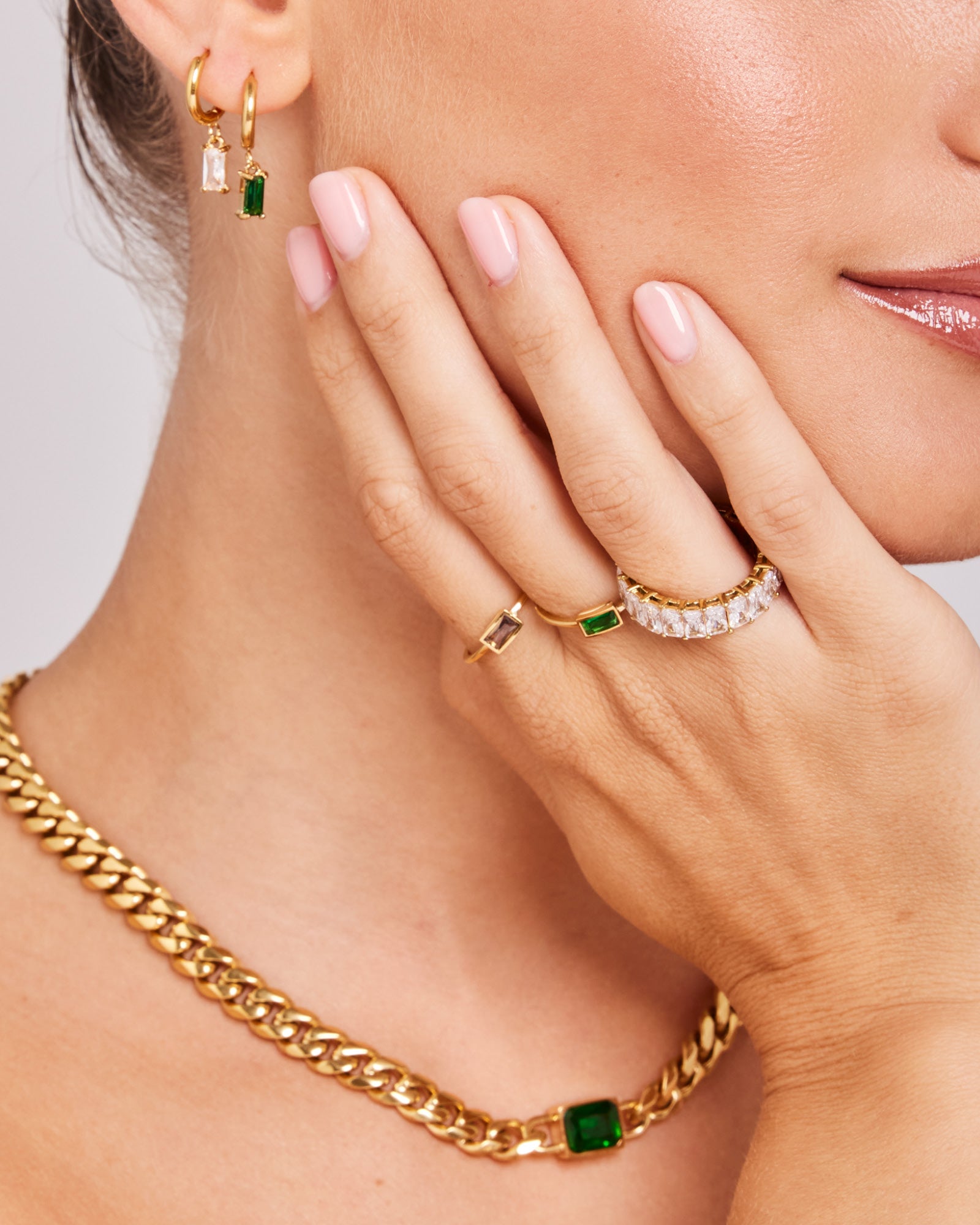 Cubic Zirconia & Texture Gold Ring Set