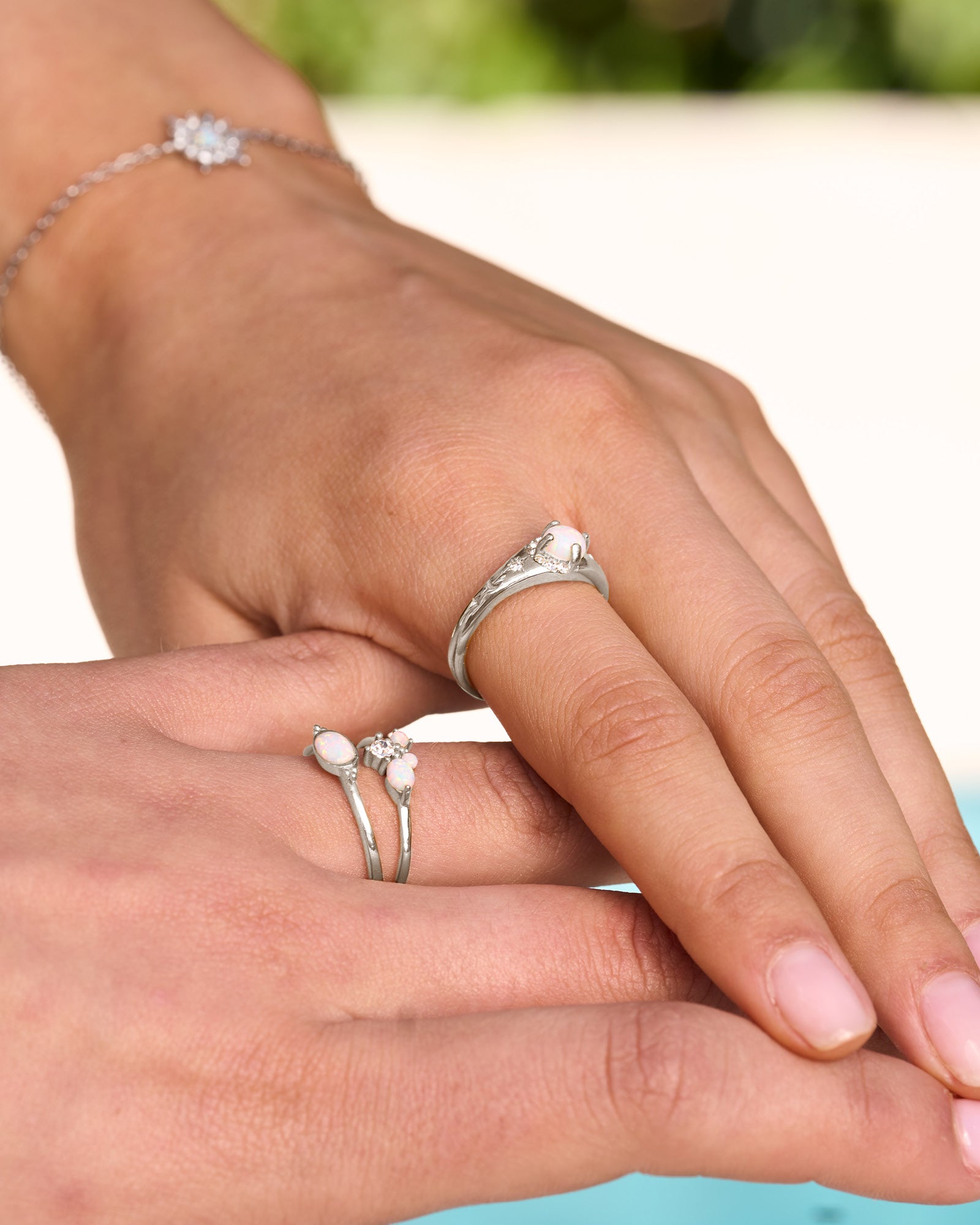 Iridescent Opal and Cubic Zirconia Ring in Silver | Zoe Olivia Jewellery Australia