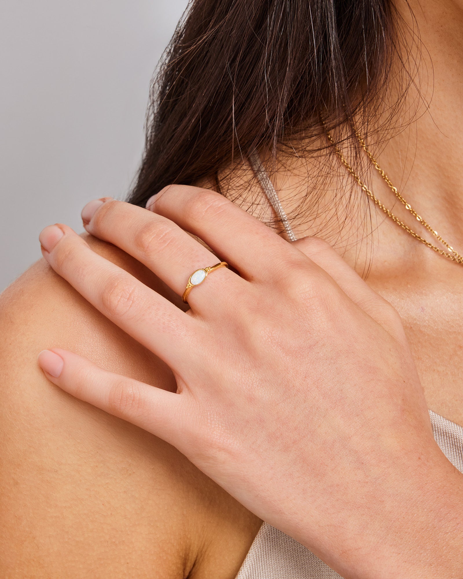 Iridescent Oval Opal Ring in Gold | Zoe Olivia Jewellery Australia