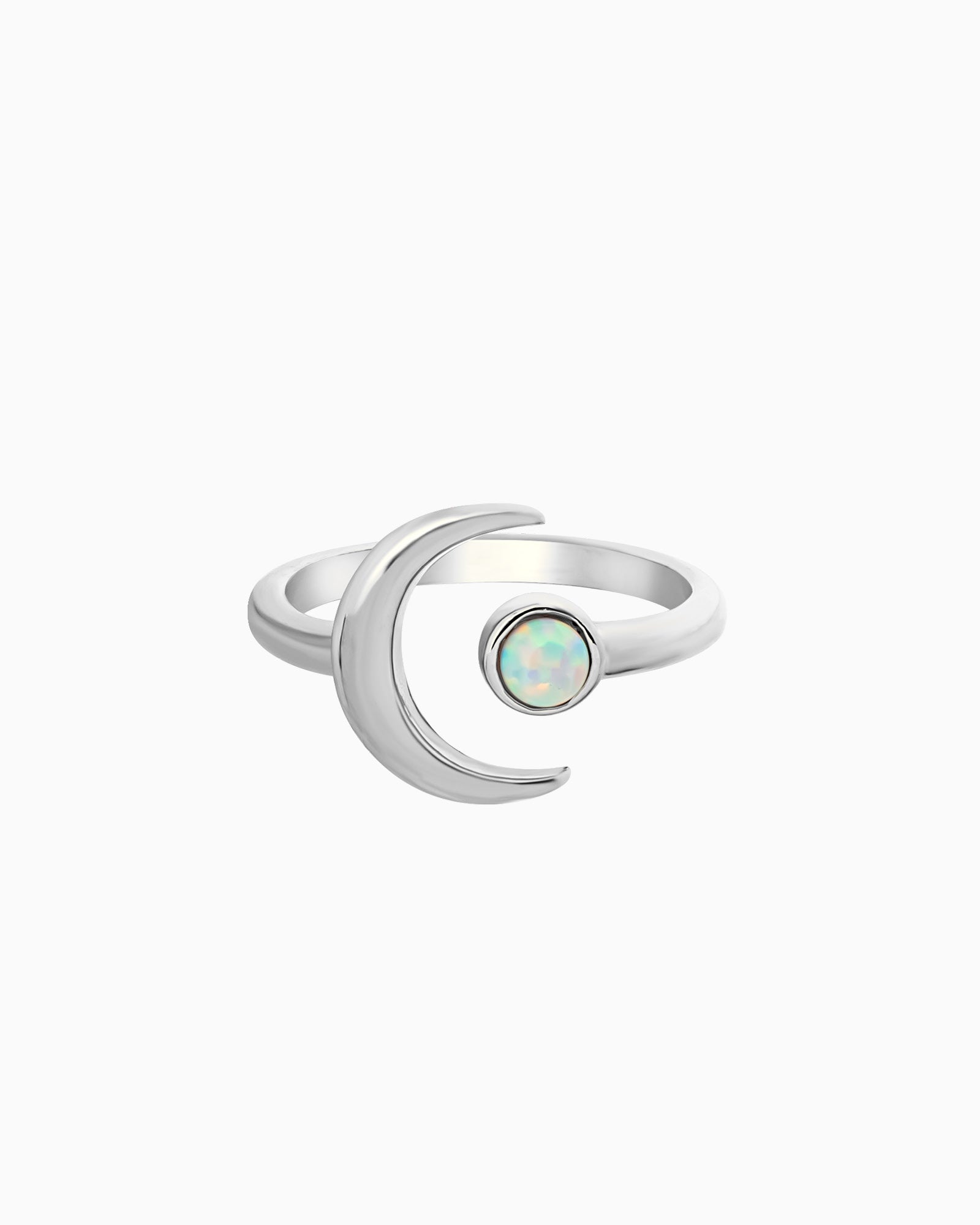 Iridescent Opal Moon Shaped Ring in Silver | Zoe Olivia Jewellery Australia
