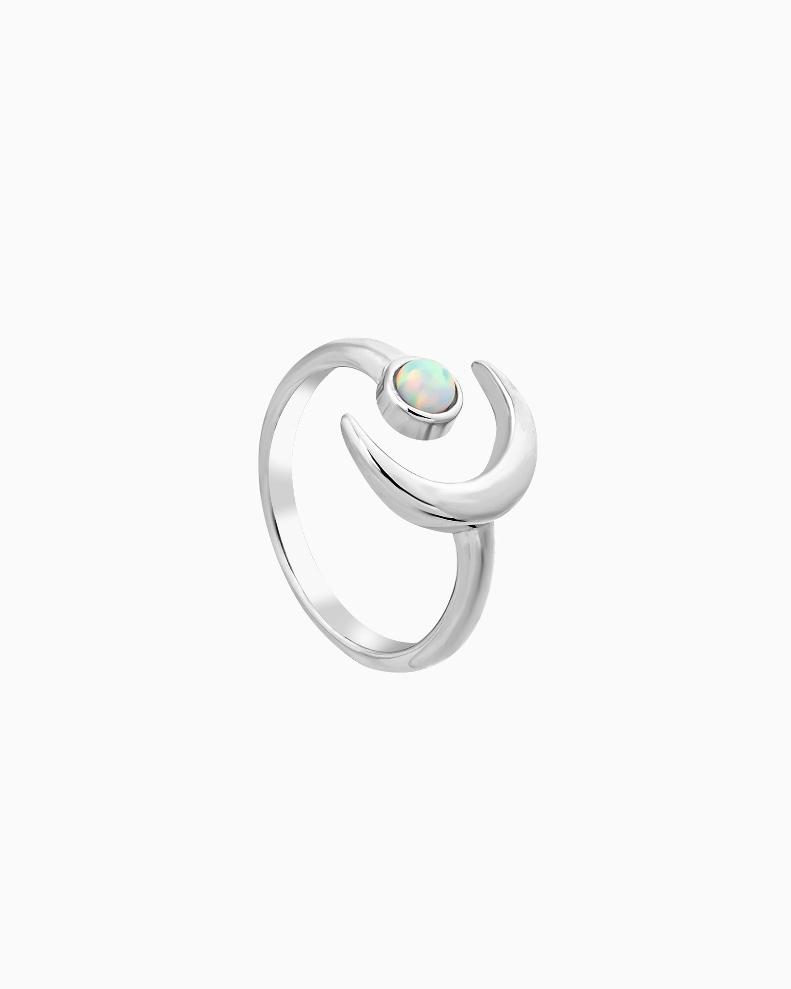 Iridescent Opal Moon Shaped Ring in Silver | Zoe Olivia Jewellery Australia
