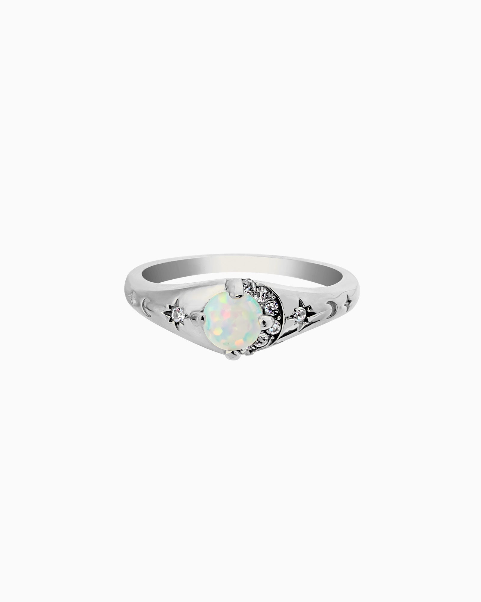 Iridescent Opal and Cubic Zirconia Ring in Silver | Zoe Olivia Jewellery Australia