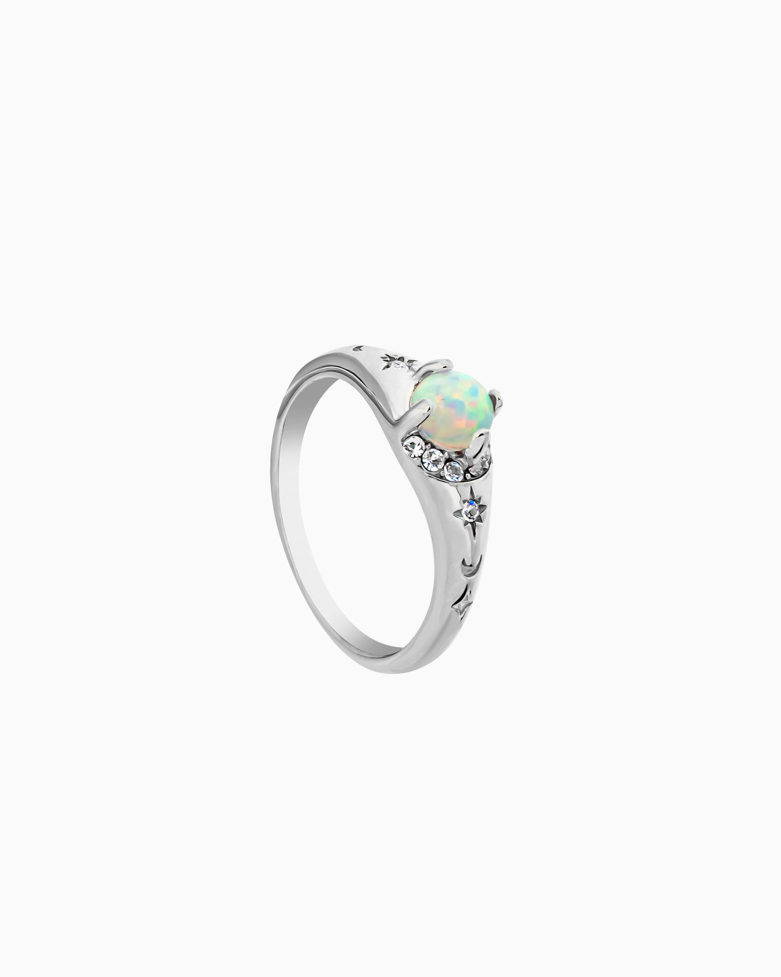 Iridescent Opal and Cubic Zirconia Ring in Silver | Zoe Olivia Jewellery Australia