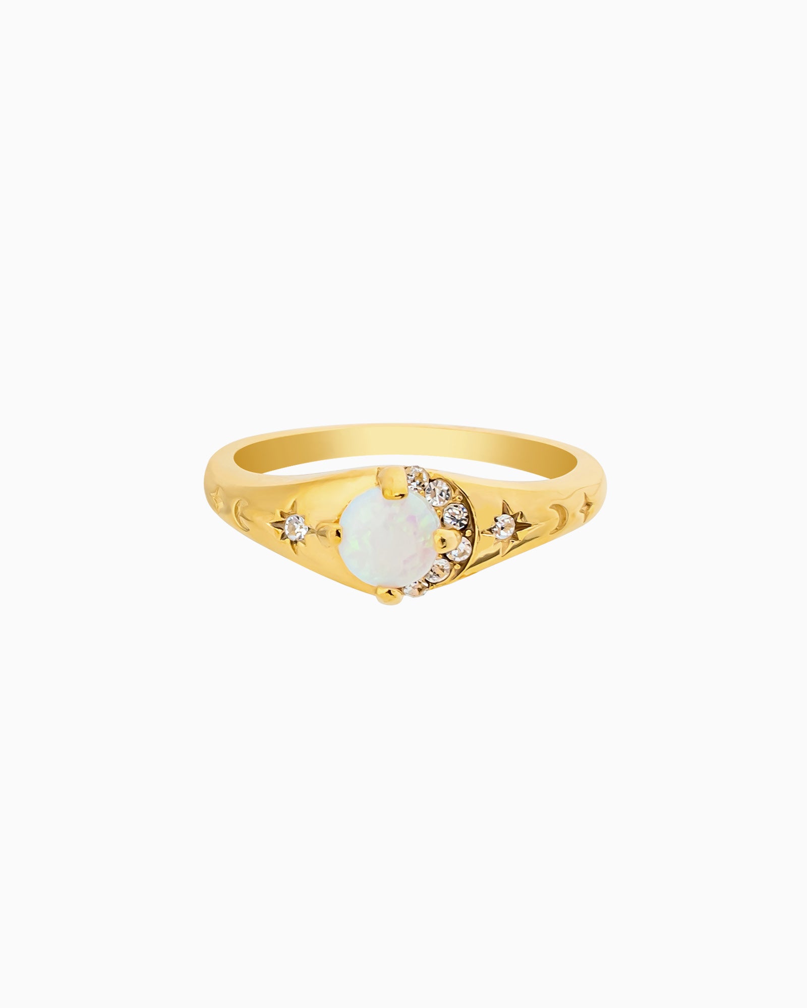Iridescent Opal and Cubic Zirconia Ring in Gold | Zoe Olivia Jewellery Australia