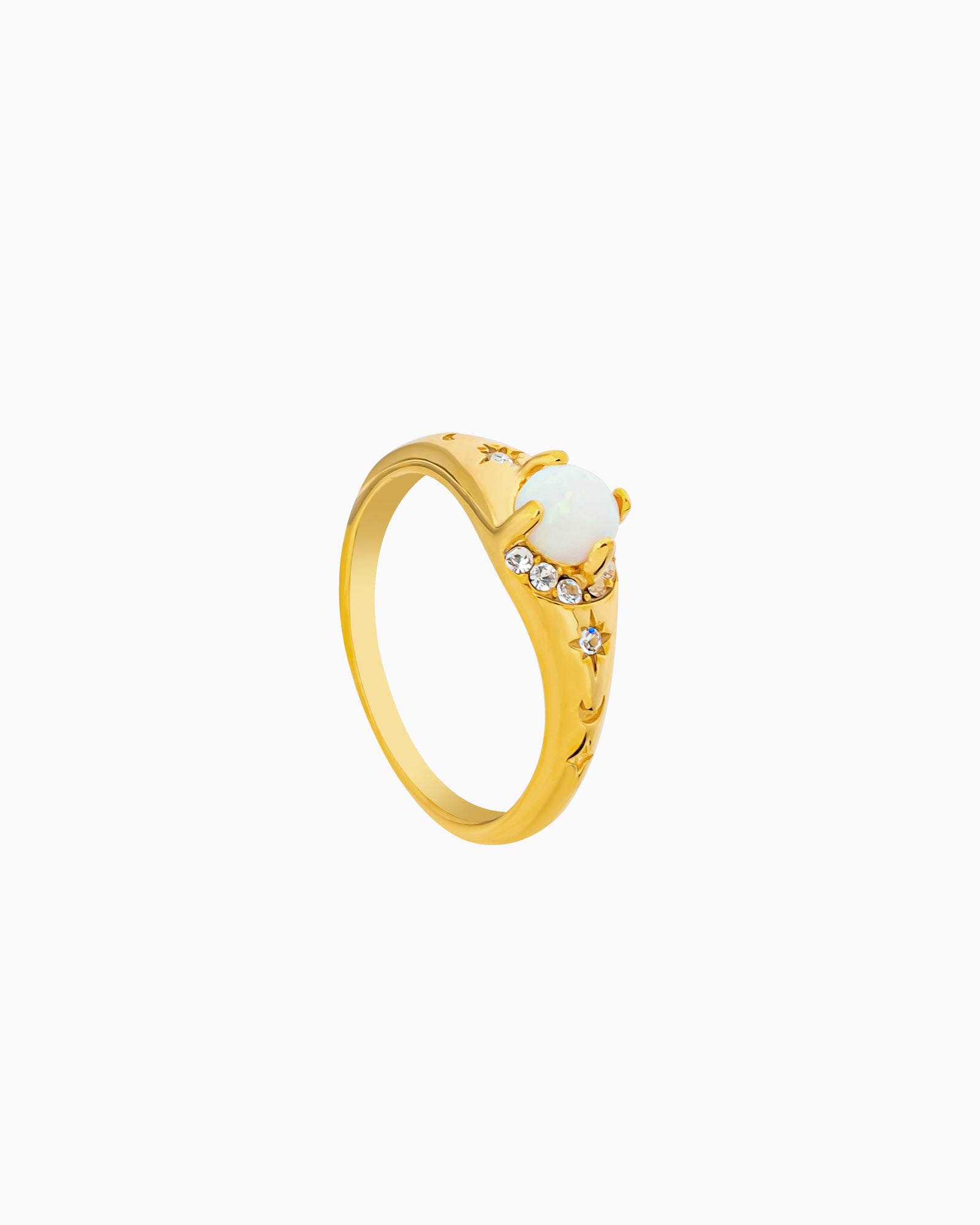Iridescent Opal and Cubic Zirconia Ring in Gold | Zoe Olivia Jewellery Australia