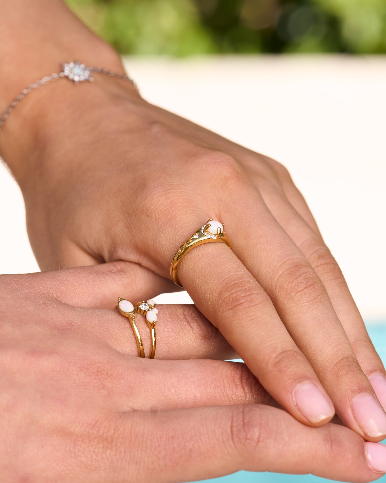 Iridescent Opal and Cubic Zirconia Ring in Gold | Zoe Olivia Jewellery Australia