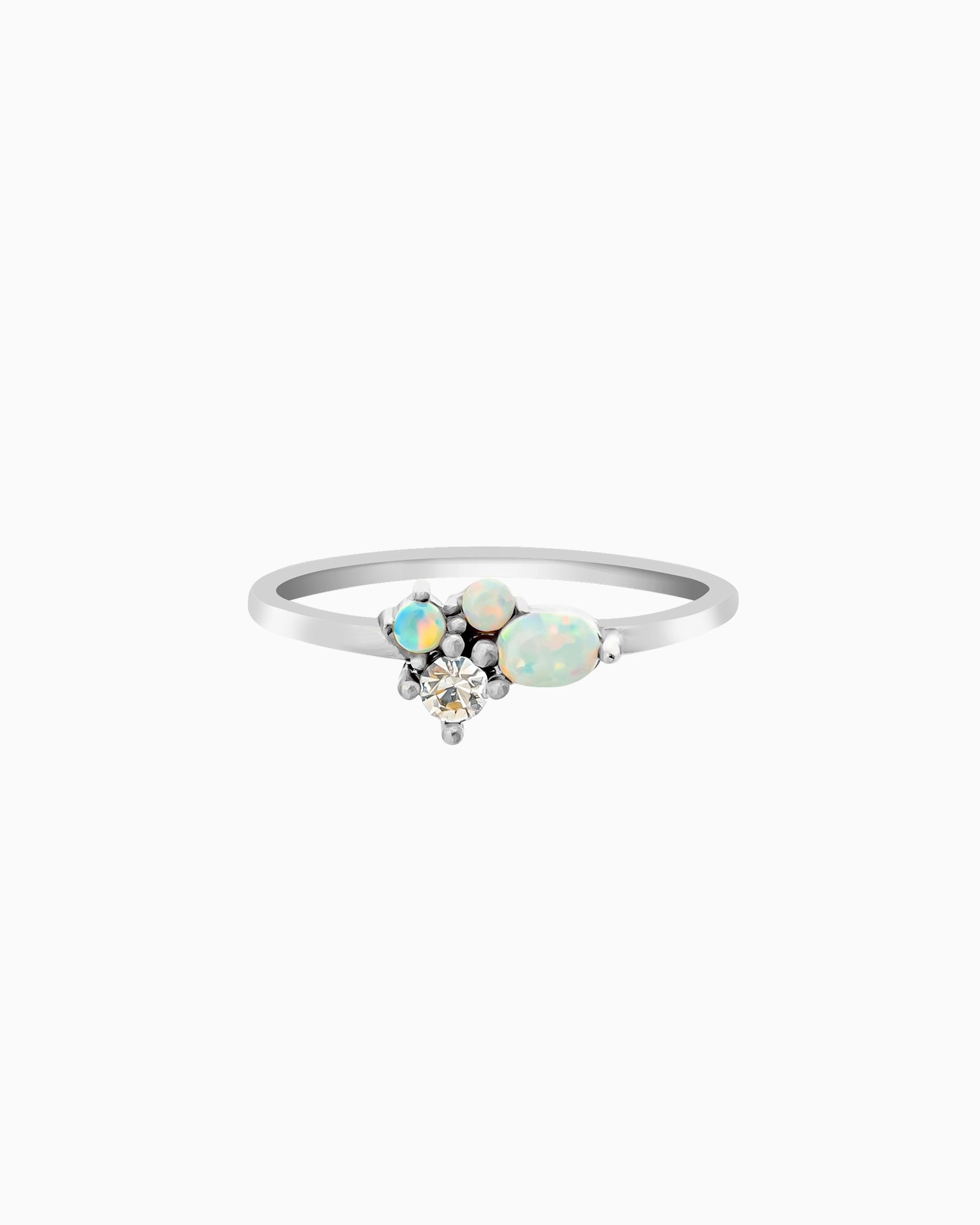 Iridescent Opal and Cubic Zirconia Cluster Ring in Silver | Zoe Olivia Jewellery Australia