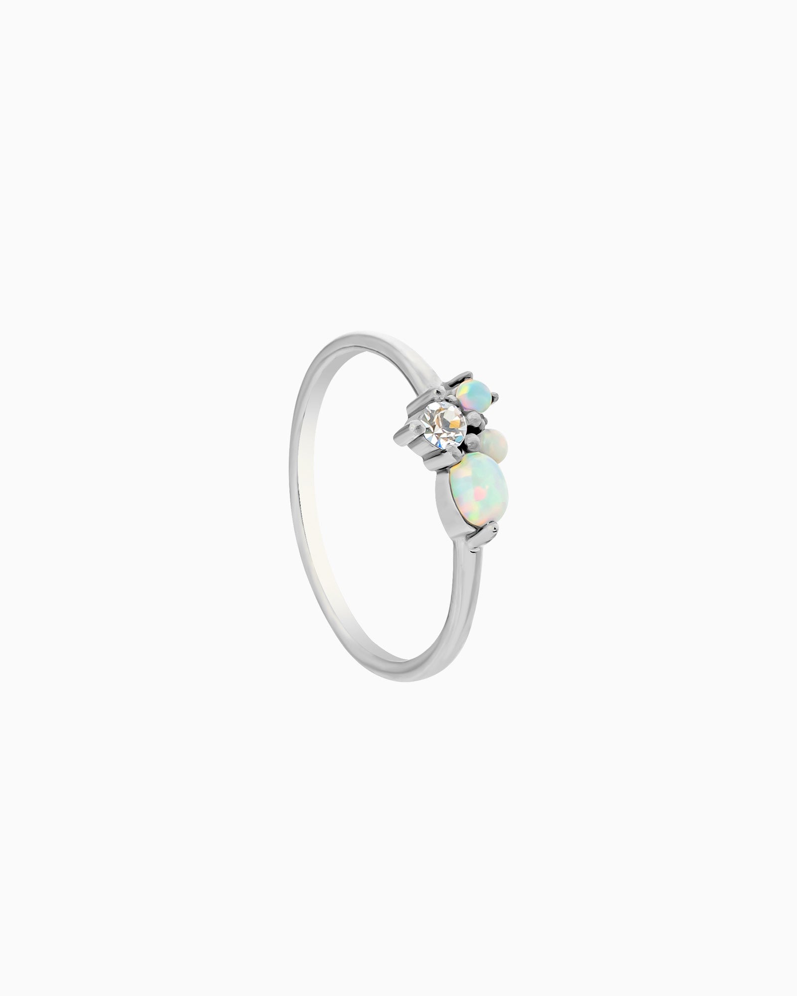 Iridescent Opal and Cubic Zirconia Cluster Ring in Silver | Zoe Olivia Jewellery Australia