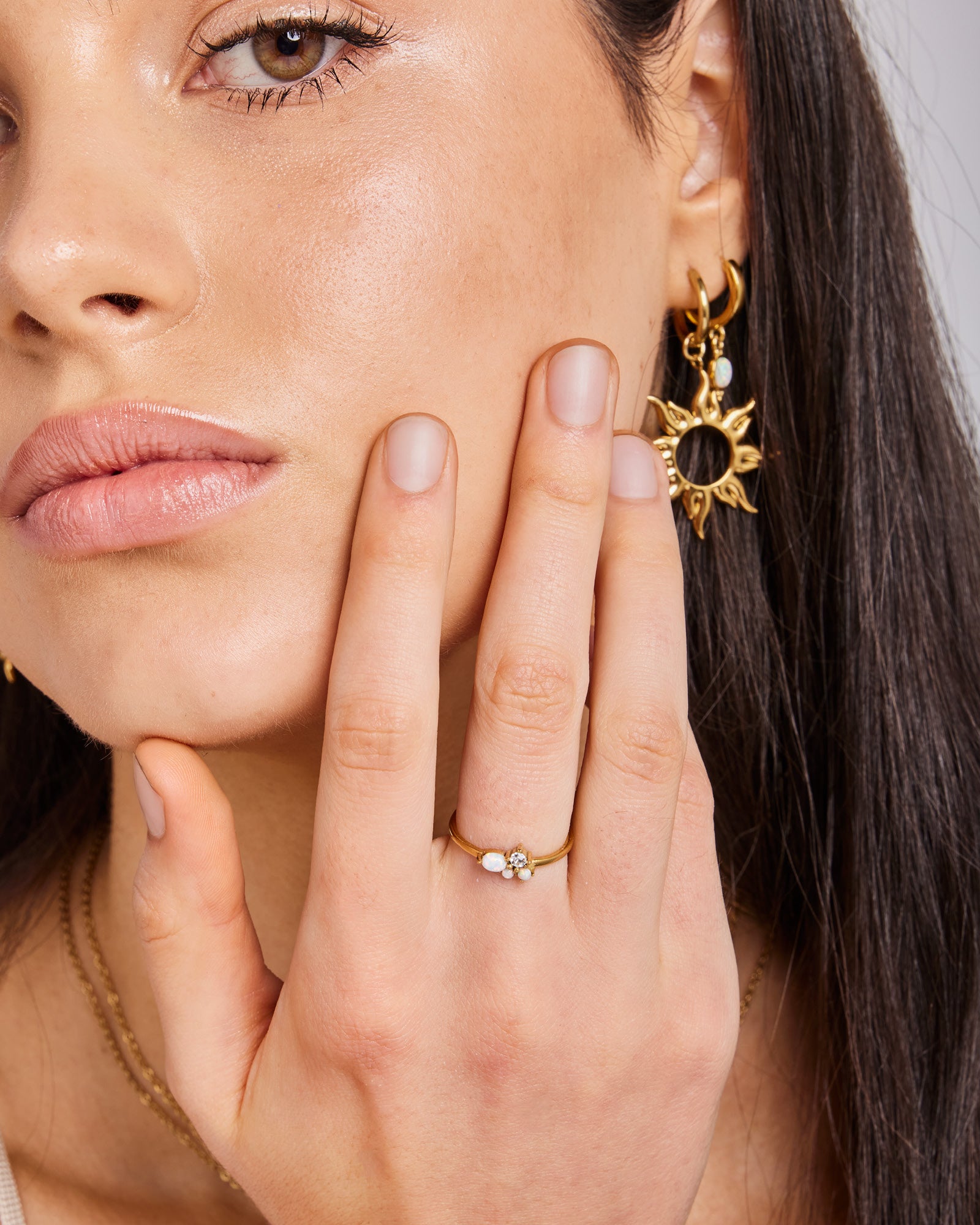 Iridescent Opal and Cubic Zirconia Cluster Ring in Gold | Zoe Olivia Jewellery Australia