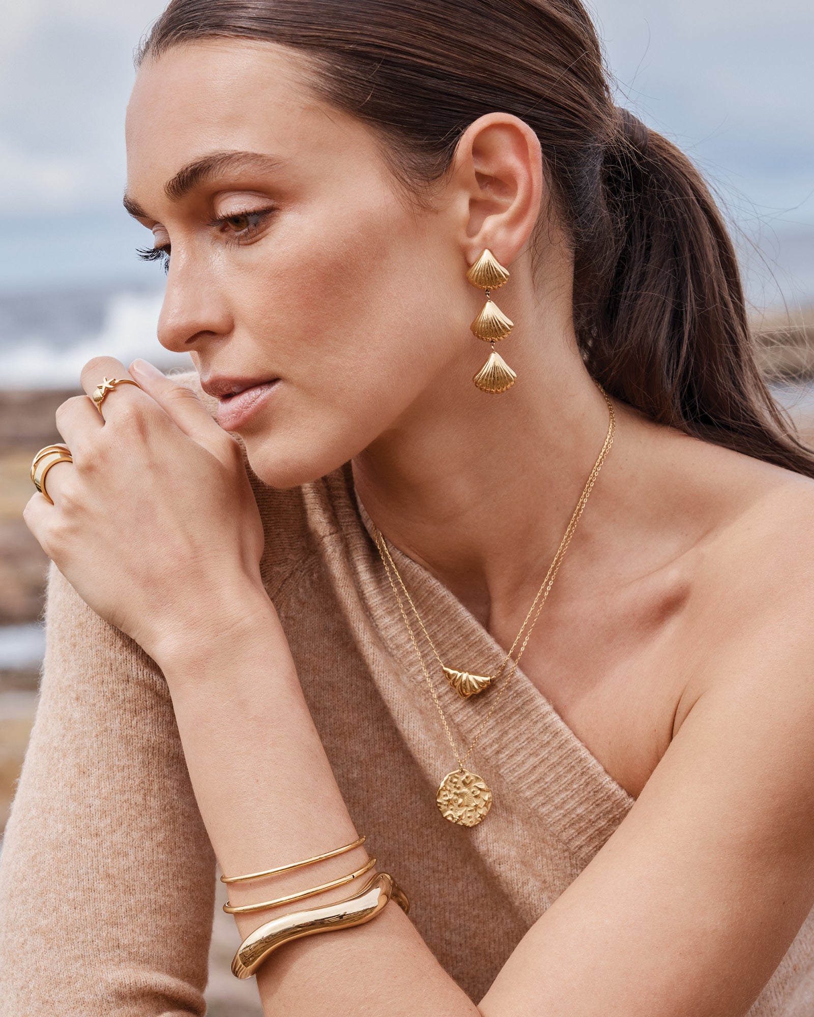 Drift Shell Drop Stud Earrings