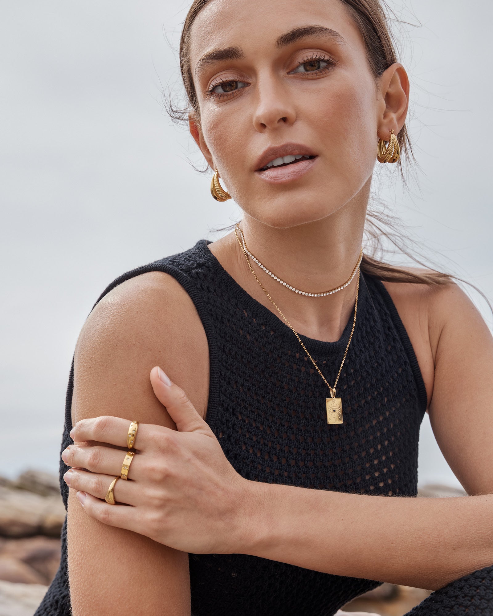 Cascada Polished & Ribbed Double Hoops