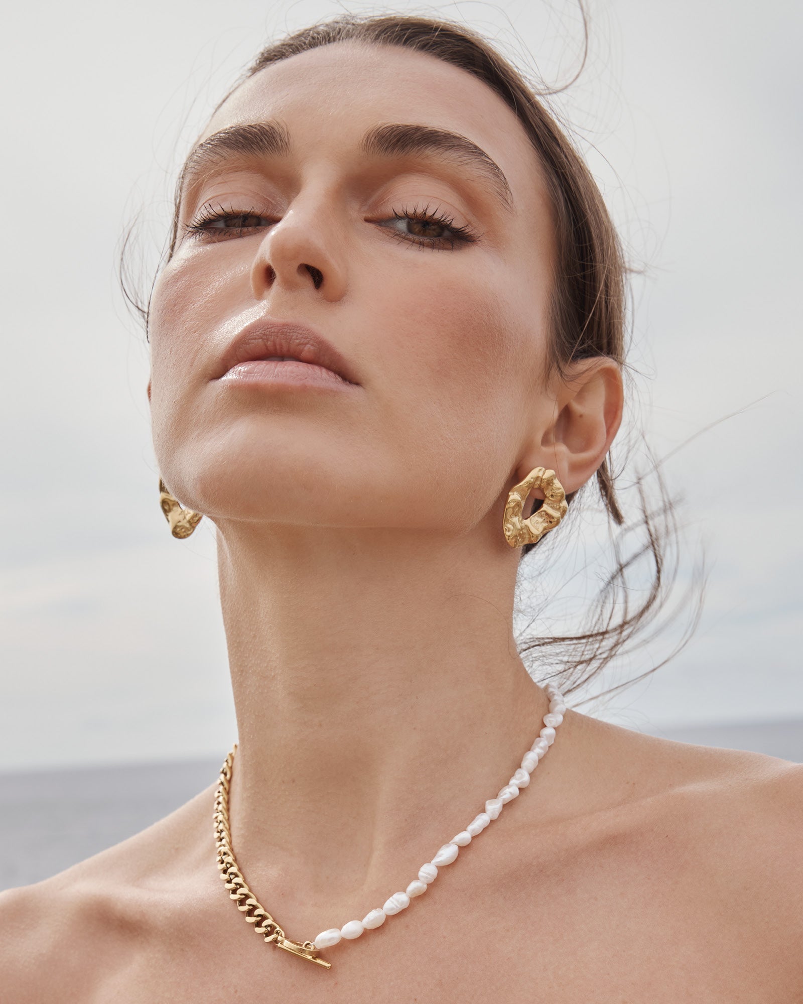Opaline Freshwater Pearl Half Chain Statement FOB Necklace