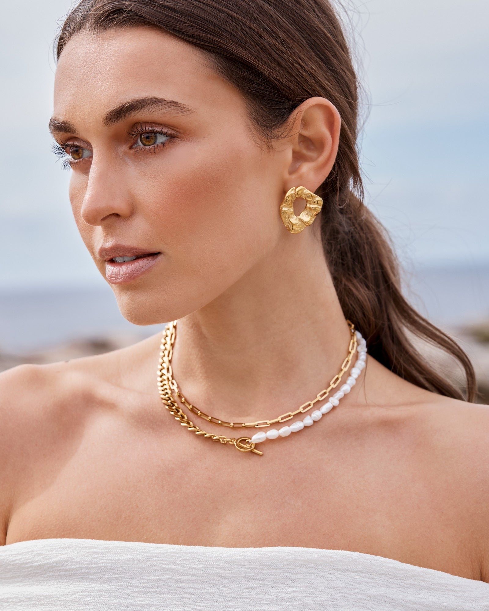 Opaline Freshwater Pearl Half Chain Statement FOB Necklace