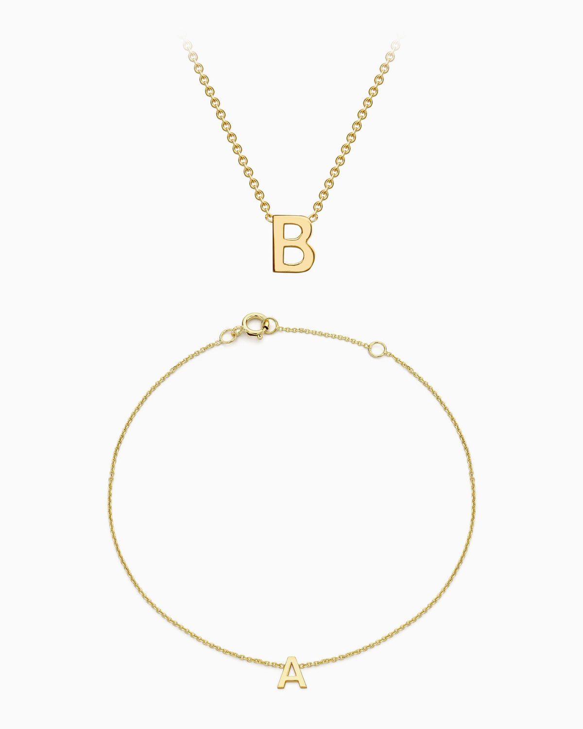 9K Gold Initial Necklace & Bracelet Set