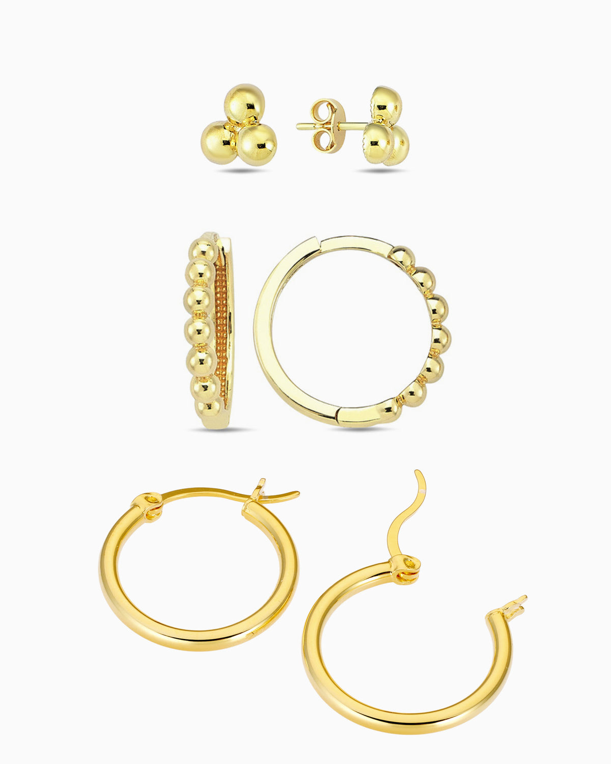 9K Gold & Vermeil Tri Stud & Hoops Set