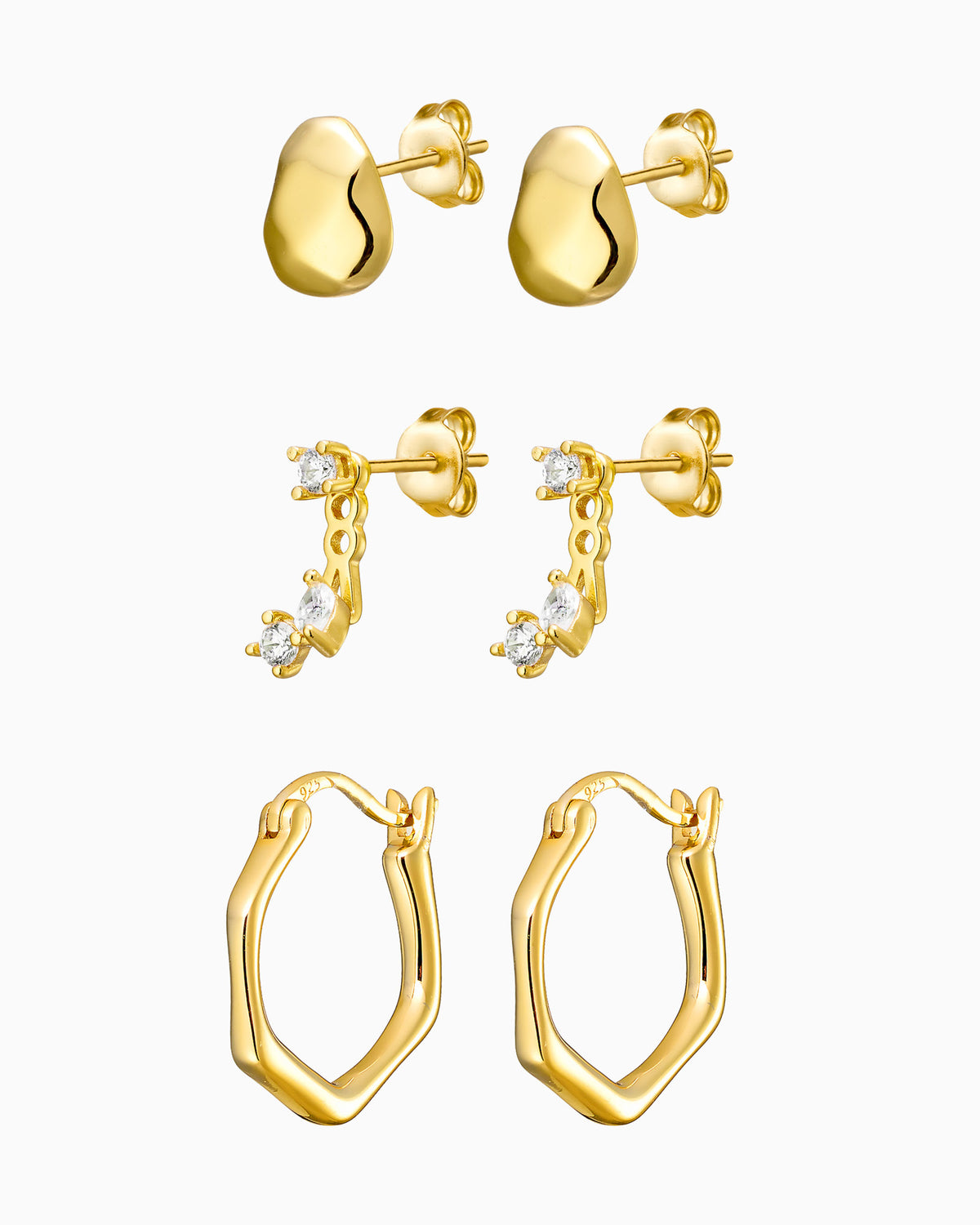 Gold Vermeil Stud Jacket & Hoops Trio Set